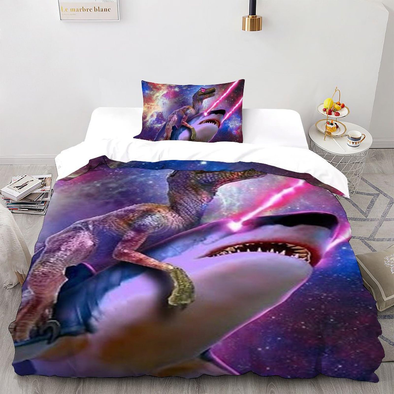 Housse de couette requin microfibre 3D hypoallergénique et douce pour enfant