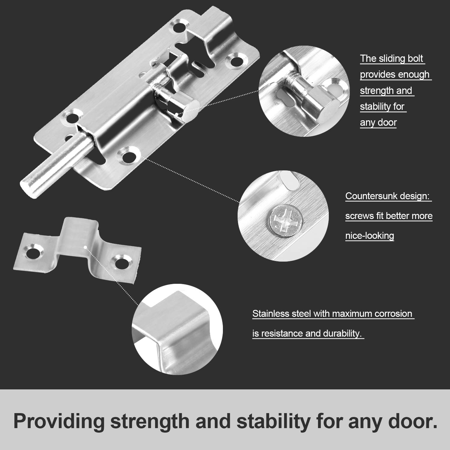 JUYOO Door Bolt Lock Sliding Latch Lock with Screws 3 Inch Stainless
