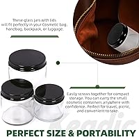 Vista 4 de Keadic Juego de 15 tarros de vidrio de 2.0 fl oz/2 onzas con tapas, mini tarros redondos herméticos para muestras de conservas con tapas negras