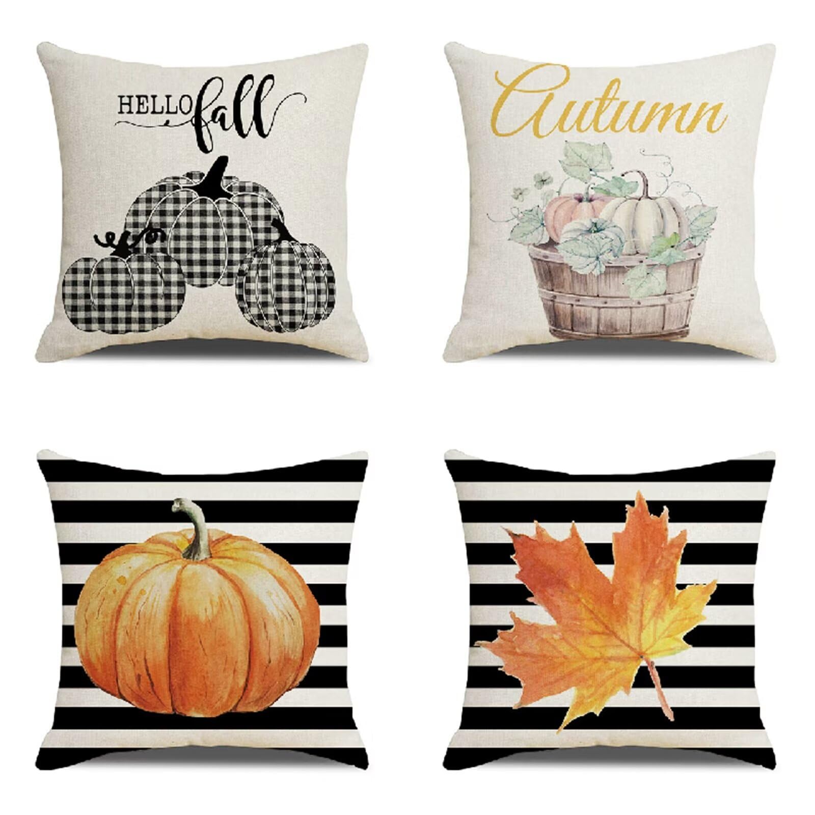 Set di 4 Federe Cuscini Divano Nero 50x50cm Copri Cuscini Estivi All'aperto Strisce Impermeabili Morbido Decorativi Copricuscini,Quadrato Doppio Lato Fodere Cuscini,per Soggiorno Balcone Decor OW-1006