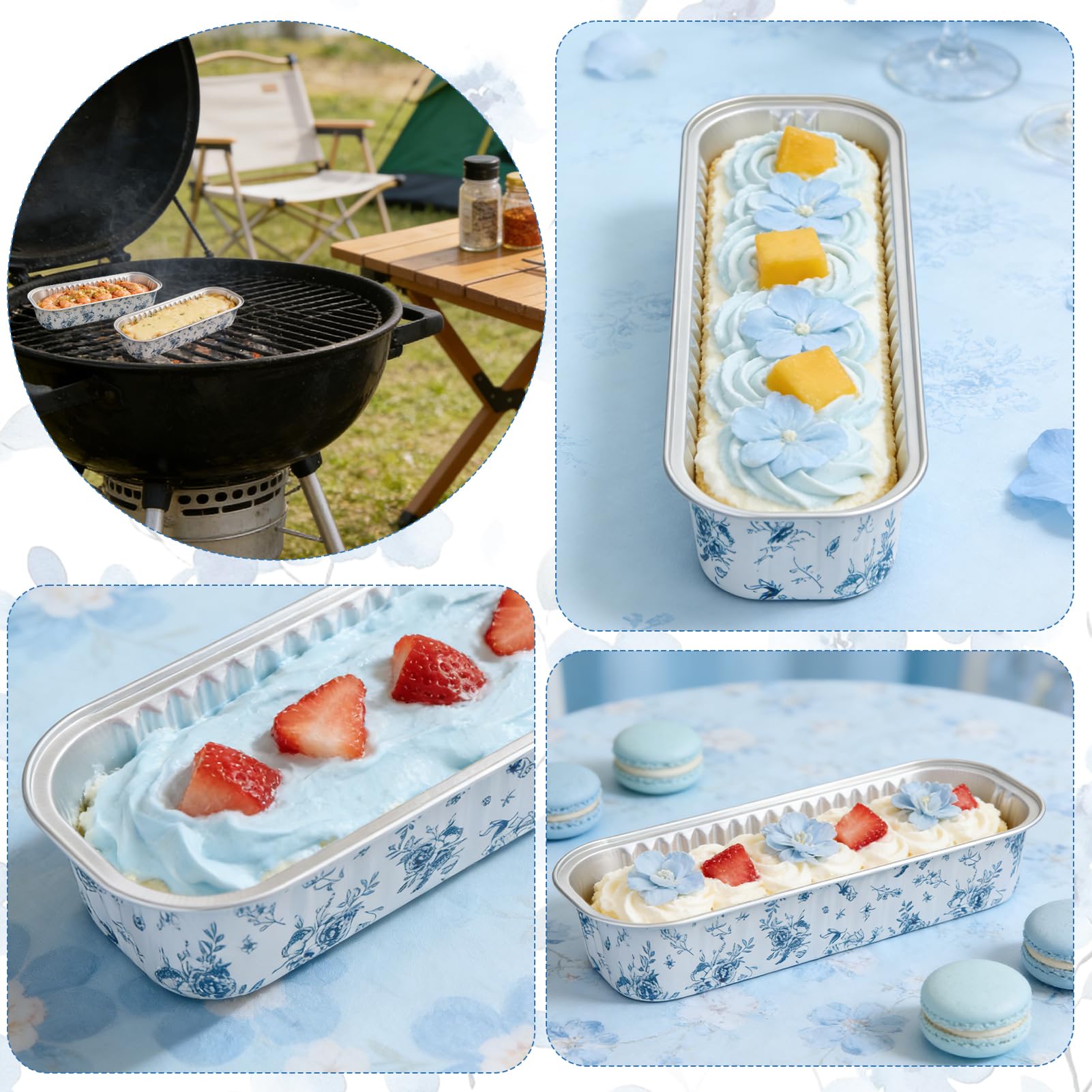 100 szt. mini foremek do pieczenia z pokrywkami, 200 ml prostokątne formy do pieczenia z folii aluminiowej jednorazowe mini foremki do ciasta, Chinoiserie