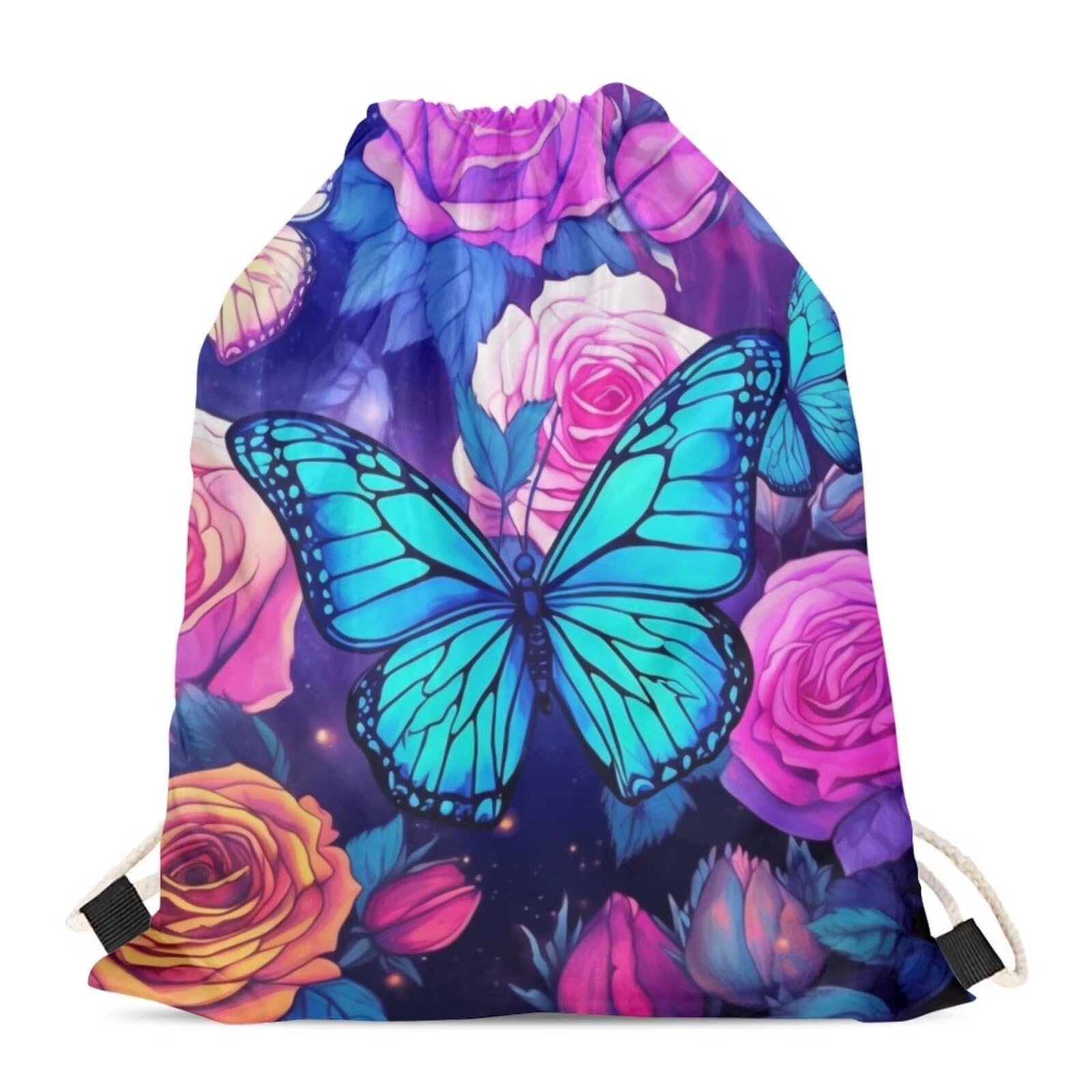 Upetstory Animals Patterned Drawstring Gym Bag for Teens Kids, Cinch Backpack for School Gifts, 1 Butterfly, 34x41cm / 13.39" x 16.14", Traditional