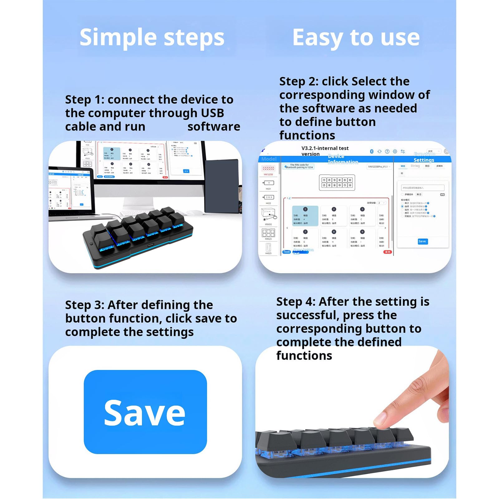 Tastiere meccaniche programmabili USB C con cavo a 12 per computer Tastierino numerico multimediale Tastierino meccanico USB C