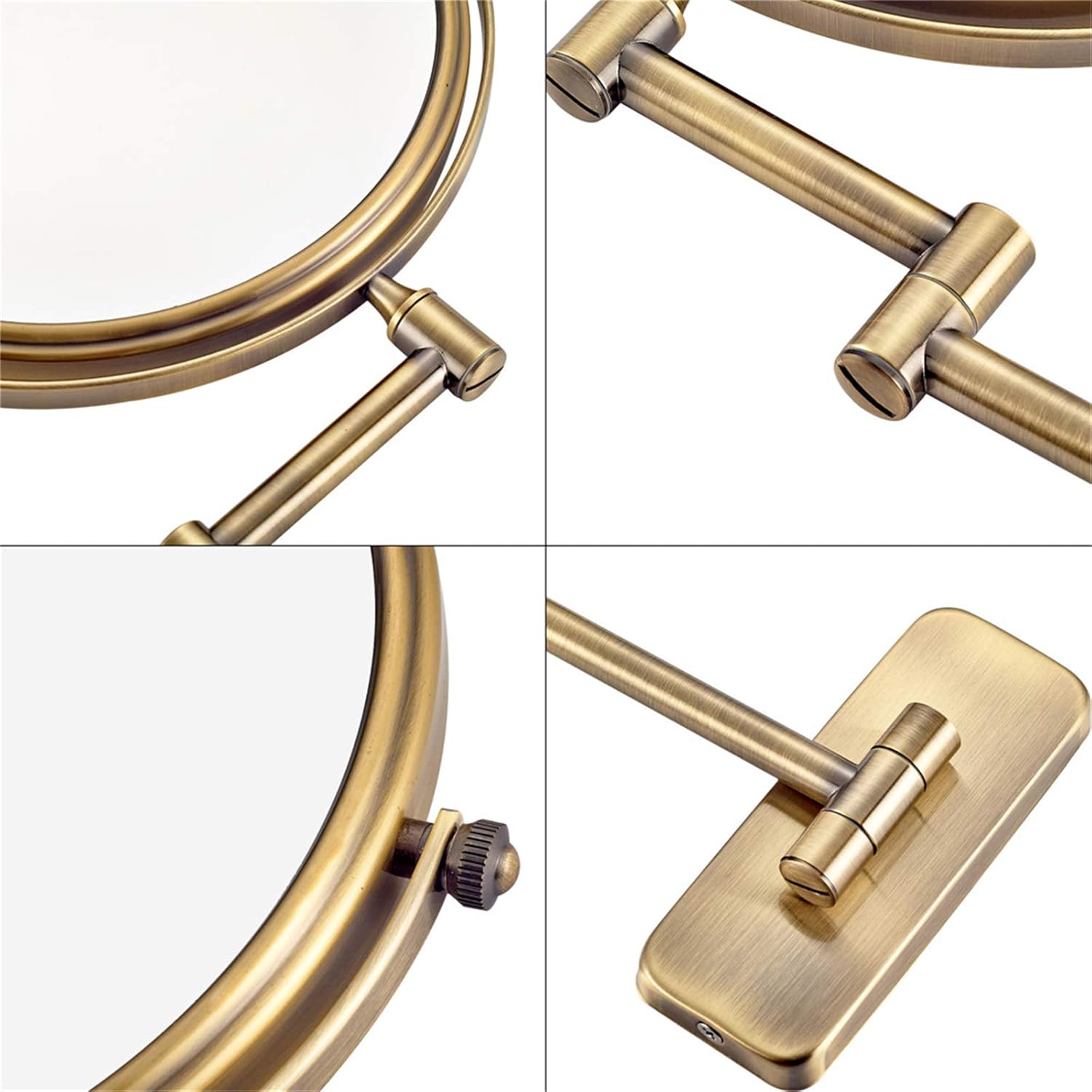 Wall Mounted Makeup Mirror, 1X＆3X/5X/7X/10X Magnification Vanity Mirrors, Bathroom 8 Inch Double Sided Folding Swivel Shaving Mirrors,Gold,7X(Brass,5X)