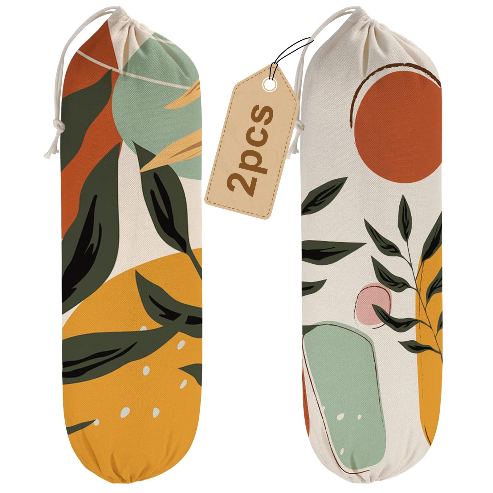 2PCS Boho Plastic Bag Holder for Kitchen Essentials, Reusable Hanging Grocery Bag Organizer, Washable Large Grocery Trash Garbage Bags Storage