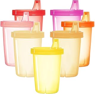 Youngever 7 Pack Kids Sippy Cups, Sippy Cups for Infant, Kids, Toddler, 7 Pink Color Sippy Cups