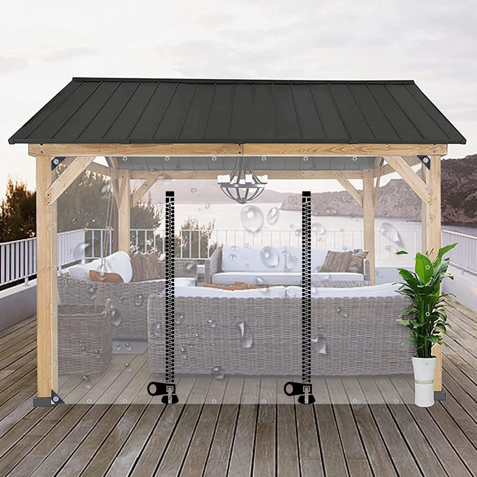 Telone Trasparente Con Occhielli,Tende Telone Trasparenti Per Esterni Impermeabili,Pannelli Laterali Teloni in Pvc Da 0,5mm,Tende Divisorie Con Porte a Cerniera,Per Pergola,W×H-1.9×1.5m(6.2*4.9ft