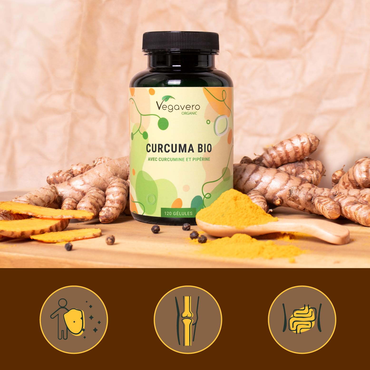 Curcuma BIO Vegavero® | Dosage Élevé | Avec Poivre Noir (Haute Absorption Curcumine) | Anti Inflammatoire | SANS ADDITIFS et VEGAN | 100% Biologique