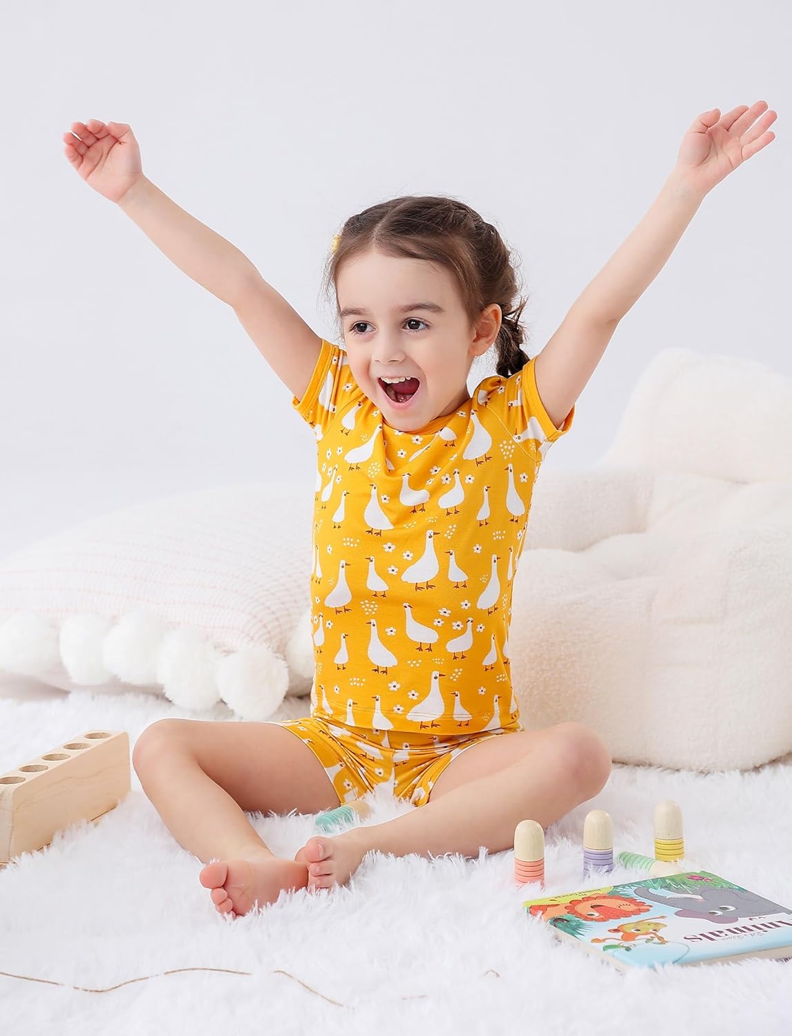 JunNeng Bamboo Viscose Pajamas for Toddler Girls, 2-Piece Snug fit Pjs Short Sleeve Summer Sleepwear 12M-5Y - Image 3