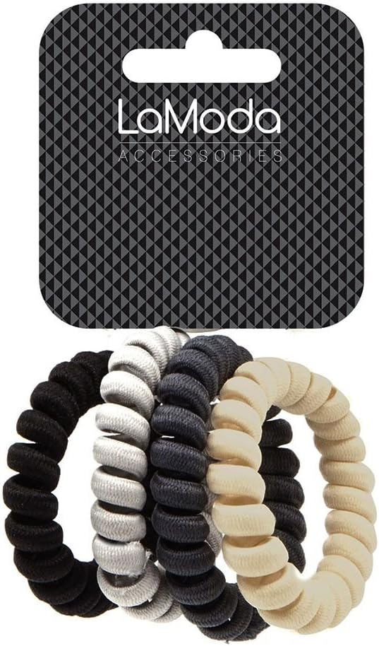 LaModa Neutral Fabric No-Kinks Hair Ponytailers, Black, Slate, Grey, Cream. 4 Pack