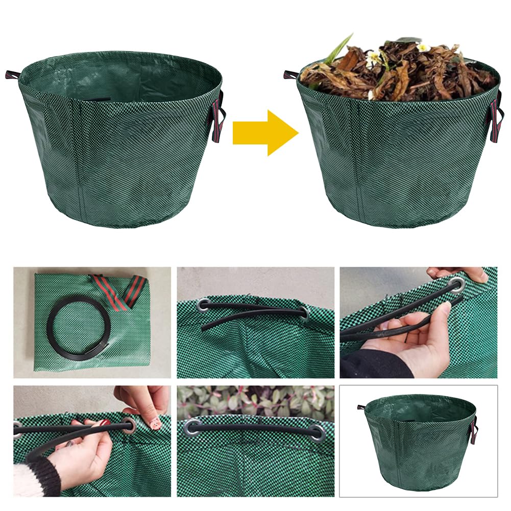 Sacos de Jardin Bolsa Jardin Bolsa de jardín de 50L, Saco de Hojas de Gran Capacidad, Cubo de Basura Ligero, contenedor de Basura Plegable para jardín, Bolsa de Almacenamiento(3PCS)