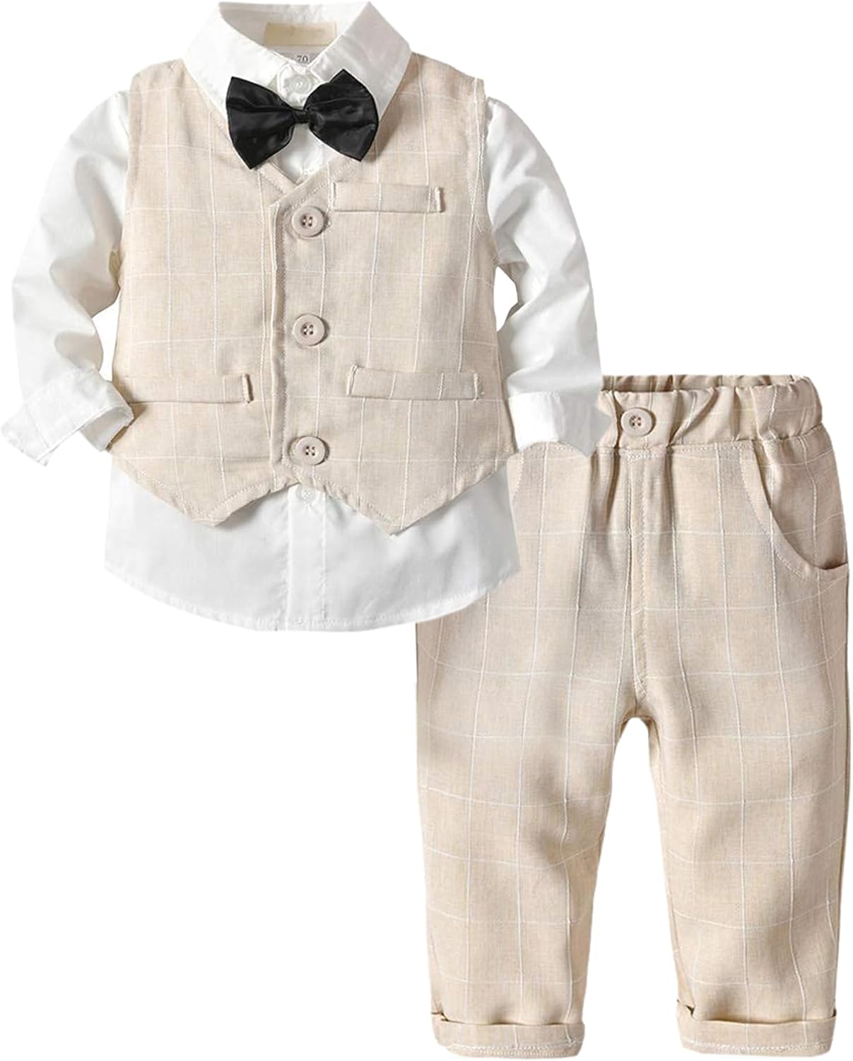 ARTMINE Toddler Boy Clothes Suit Gentleman Wedding Outfits, Formal Dress Shirt+Bowtie+Vest+Pants