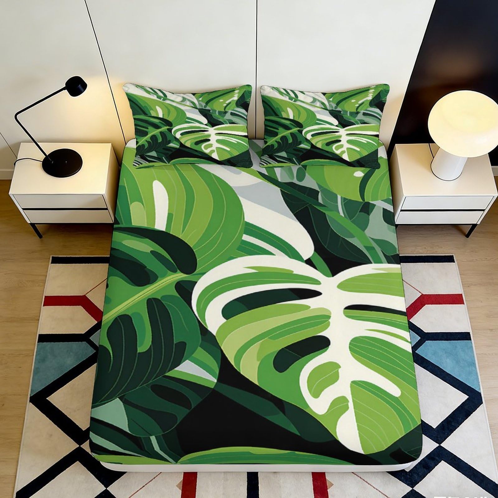 Jqzkxnhpbr Style-6 3D Printed Tropical Leaf Fitted Sheet Microfiber Soft Green Jungle Mattress Cover For Bedroom Dorm Decor Protection 90X200x25cm