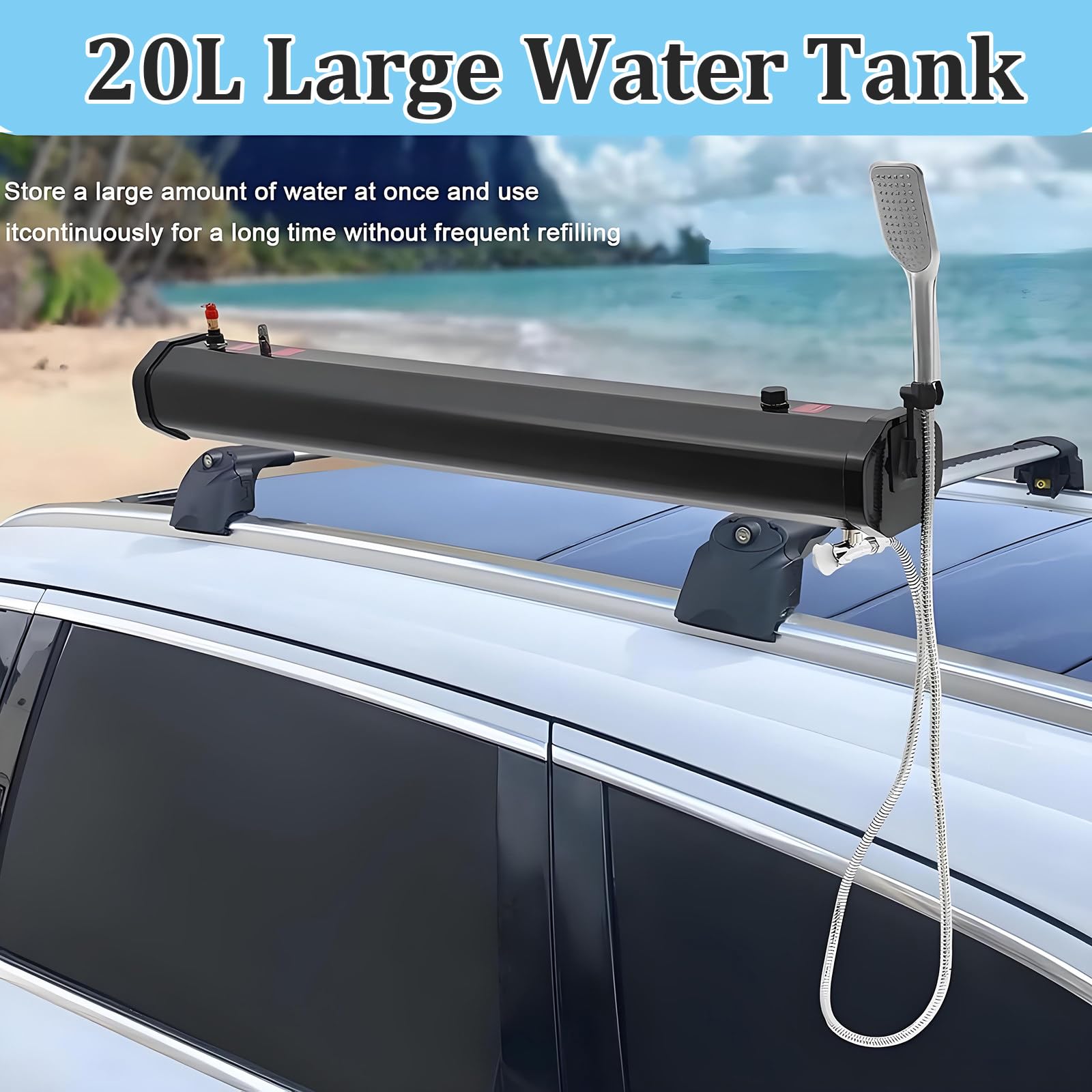 Cuve d'eau 18L/20L/30L à Pression pour Toit de Voiture - Réservoir Douche Solaire Camping | PVC+ABS Léger | Adapté Au Camping, Tout-Terrain & Lavage De Voiture 20L