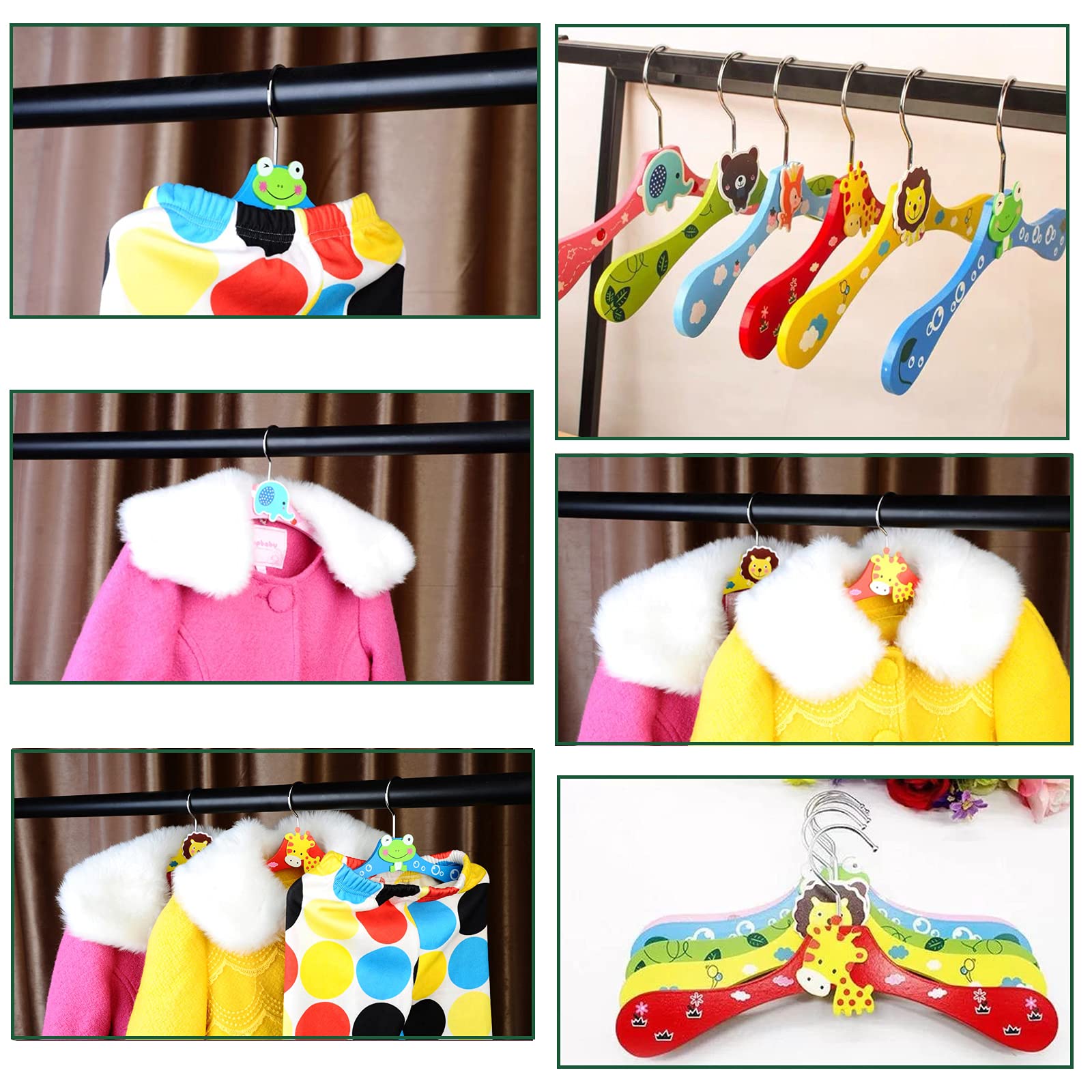 Appendiabiti Legno Per Bambini - Set Di 12 Con Ganci Antiscivolo E Motivi Animali Colorati - Foto 10