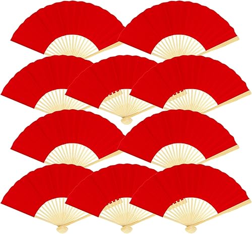 Miniatura 4 de Quasimoon PaperLanternStore.com Abanicos de mano de seda de vino MarsalaBorgoña de 9 pulgadas para bodas (paquete de 10)