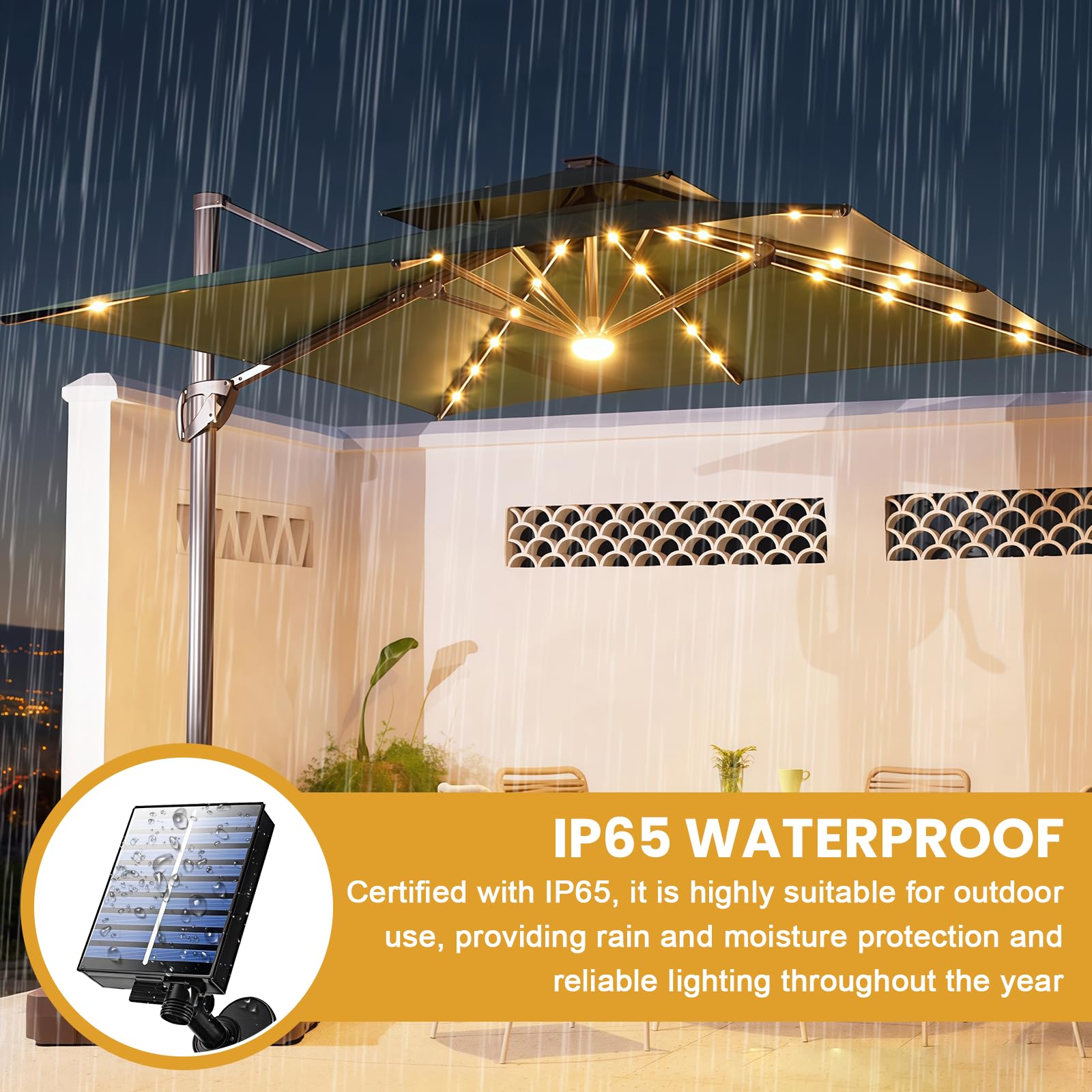 Guirnalda de luces solares para sombrilla, iluminación con mando a distancia, 8 modos, 104 ledes, luces de paraguas, IP67, resistentes al agua, luces decorativas para el jardín