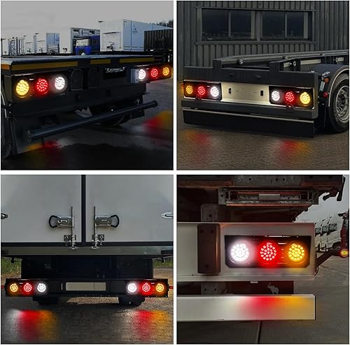 Miniatura 6 de 2 luces LED traseras de remolque de camión con base de soporte de hierro, luces traseras LED redondas de 12 V-24 V para luces de