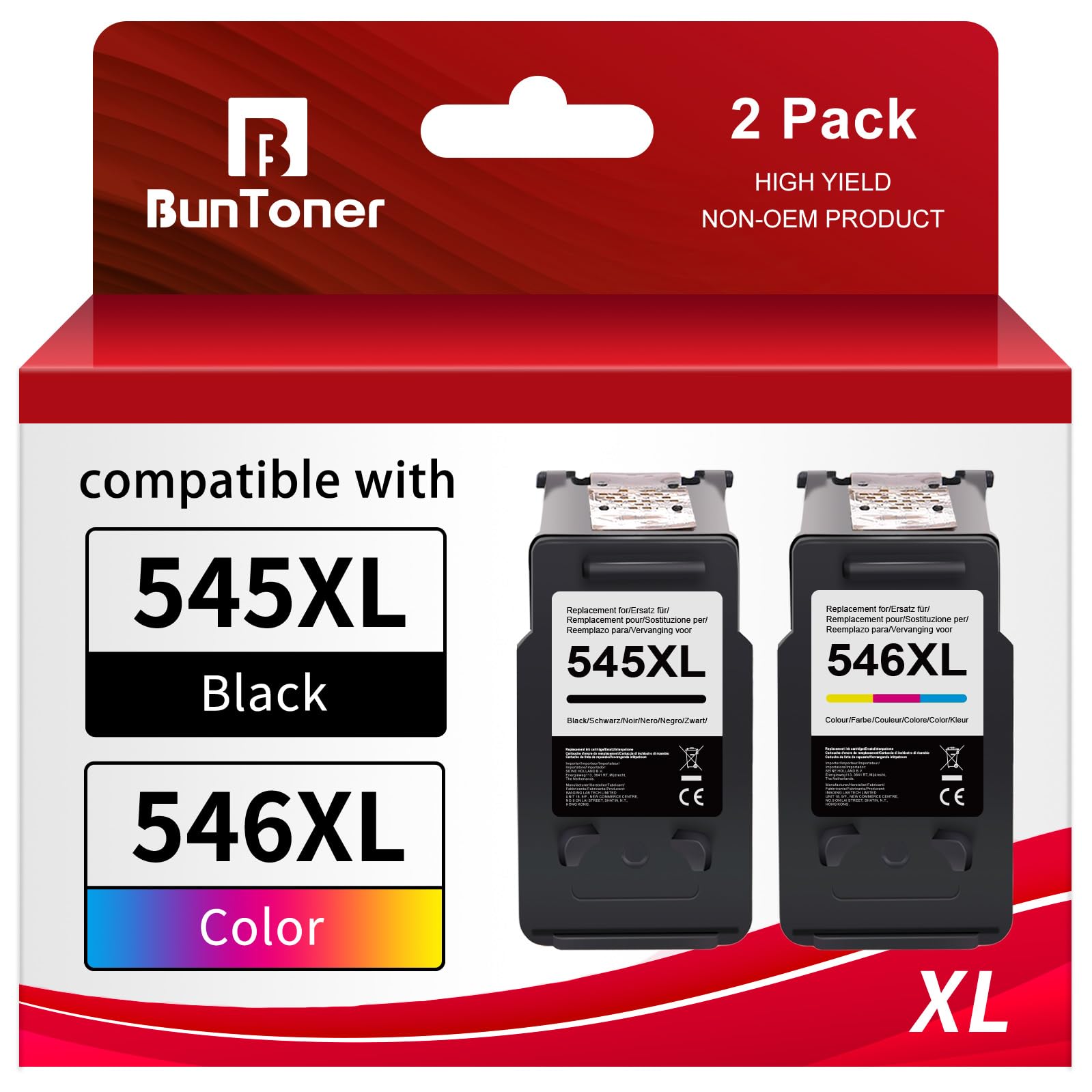 BunToner PG-545 546 XL Kompatibel für Canon druckerpatronen 545 546 XL Multipack Kompatibel mit Canon pixma mx495 tr4550 tr4551 ts3150 druckerpatronen (Schwarz, Farbe,2-Pack)