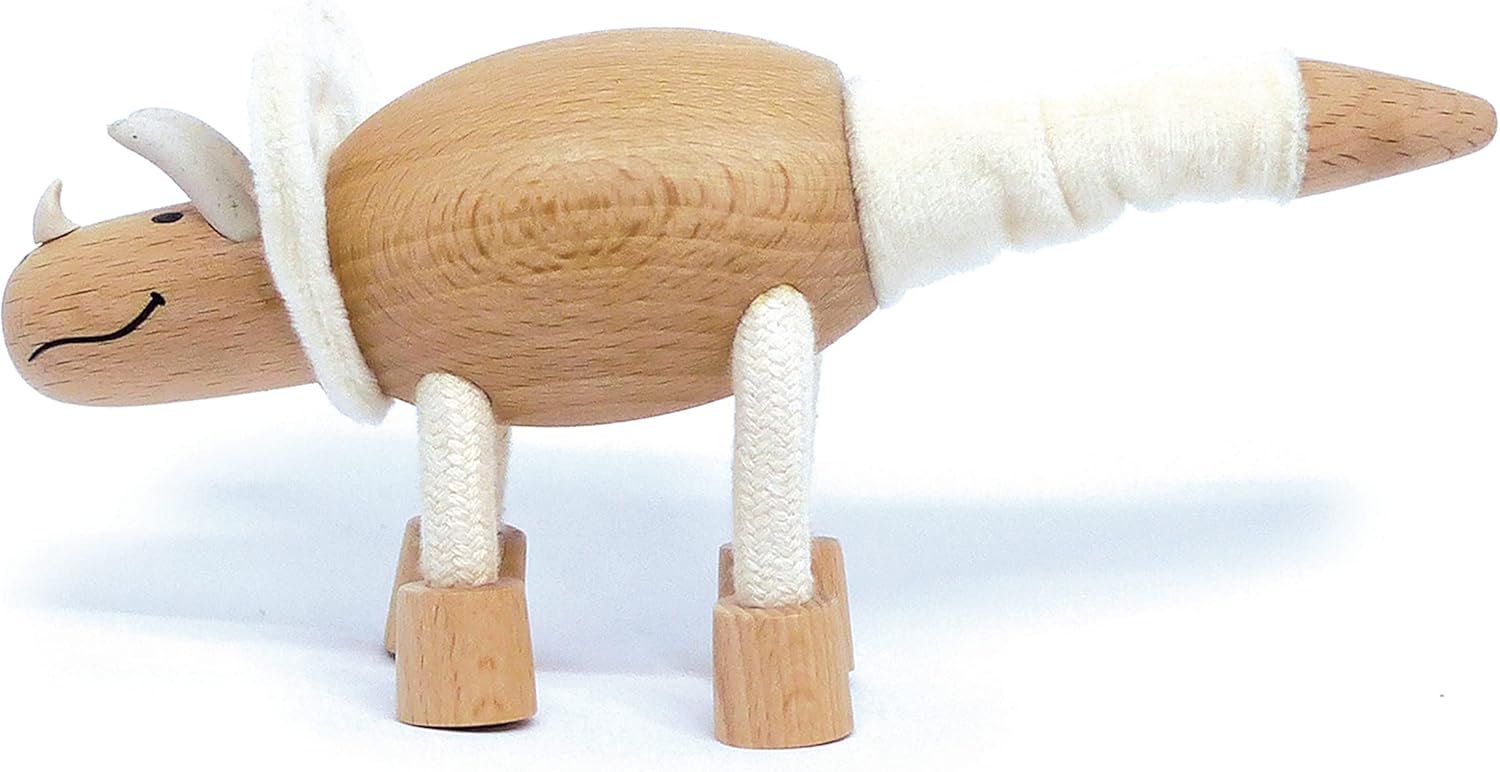 Anamalz Wooden Torosaurus Dinosaur Toy for Toddlers, Fun and Posable for Early Learning, Smooth Natural Wood, Boys and Girls