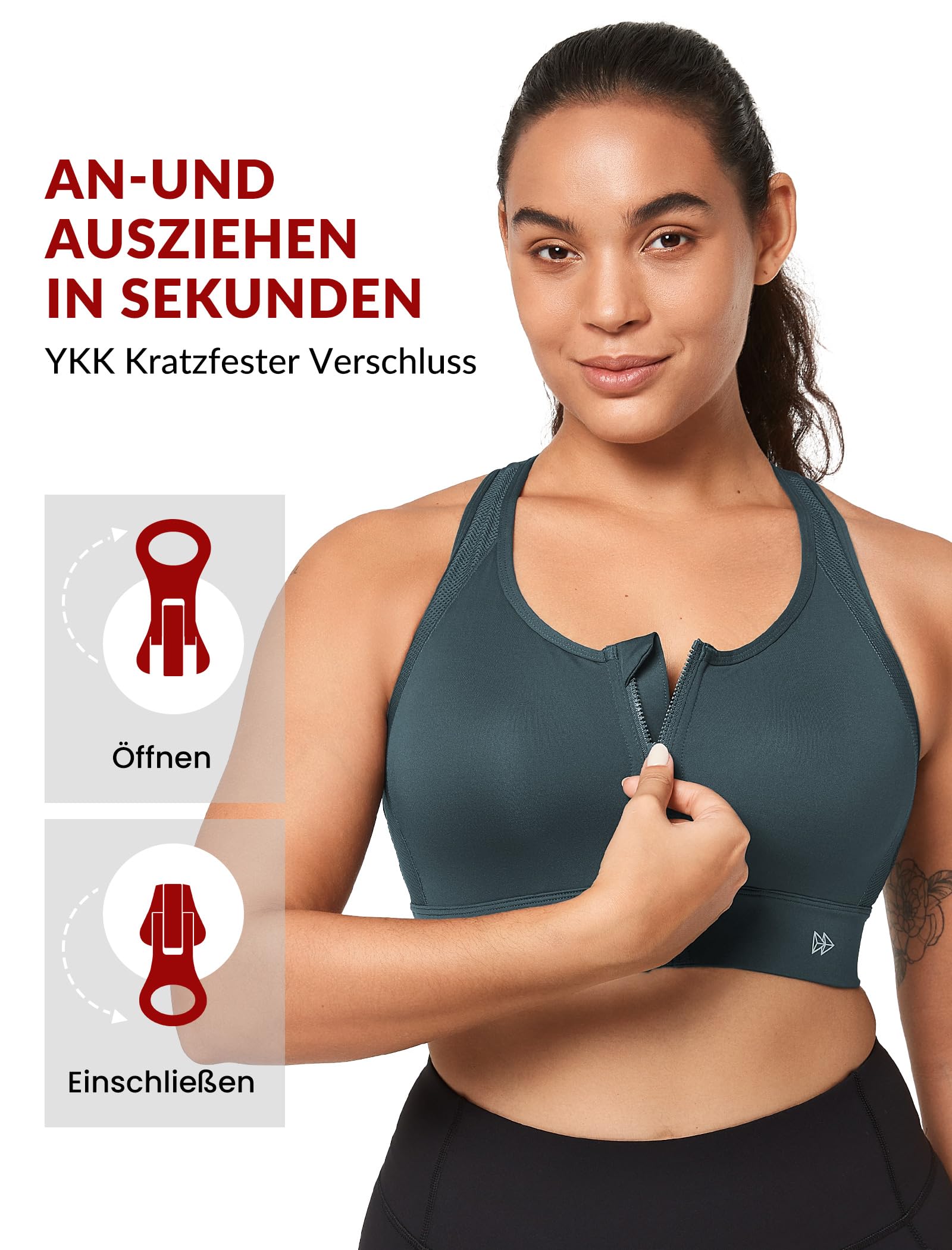 Yvette Reggiseno sportivo, scollo alto, tenuta extra forte, chiusura frontale antigraffio, reggiseno Fintness Gym Bra