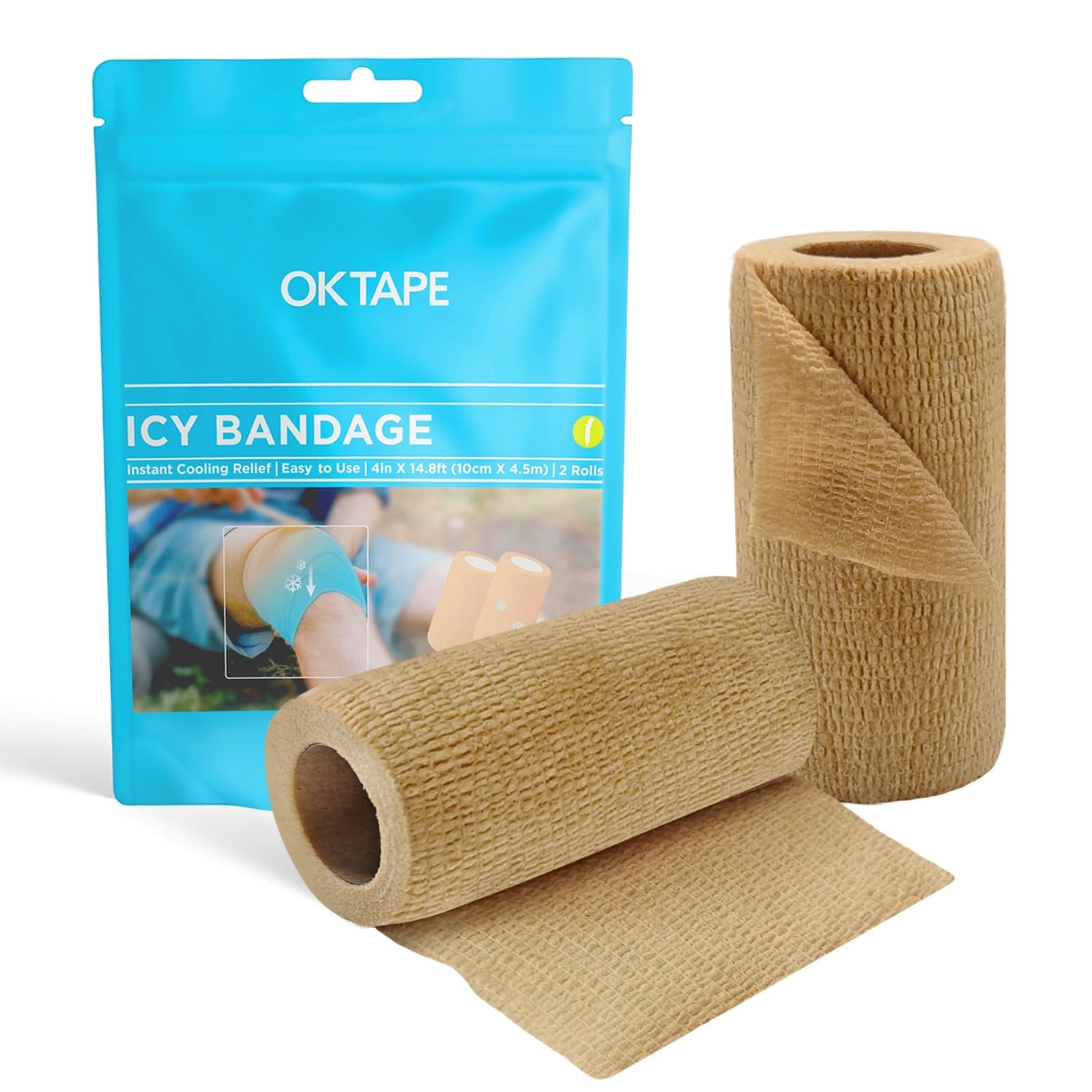 OK TAPE Ice Self Stick Bandage Wrap, Instant Cold Relief for Knee, Ankle, Wrist, Cold Compress Elastic Athletic Tape for Sports Injuries, No