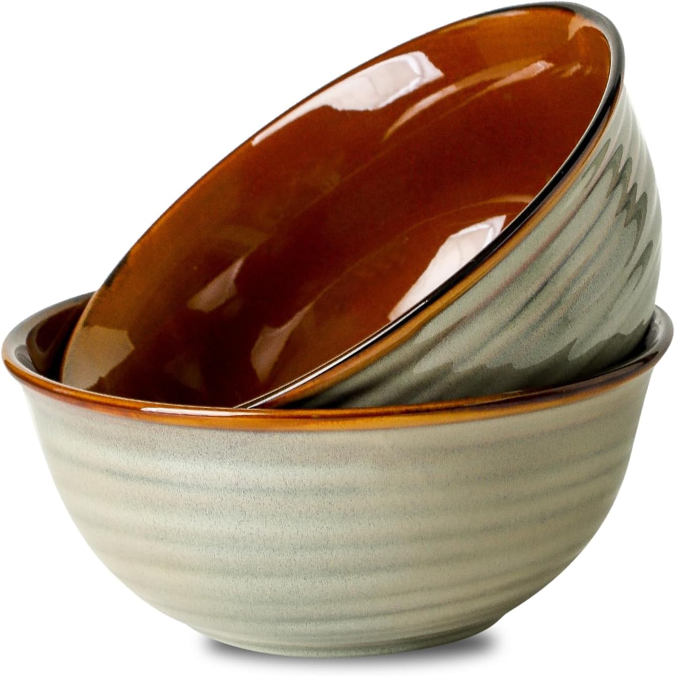 Serving Bowls, 60oz Deep Ceramic Mixing Bowls for Salad Pasta Soup Pho Popcorn, 8.4In Large Bowl Set of 2 for Baking Cooking Kitchen Party Dinner, Microwave and Dishwasher Safe, Brown - Thumbnail 2