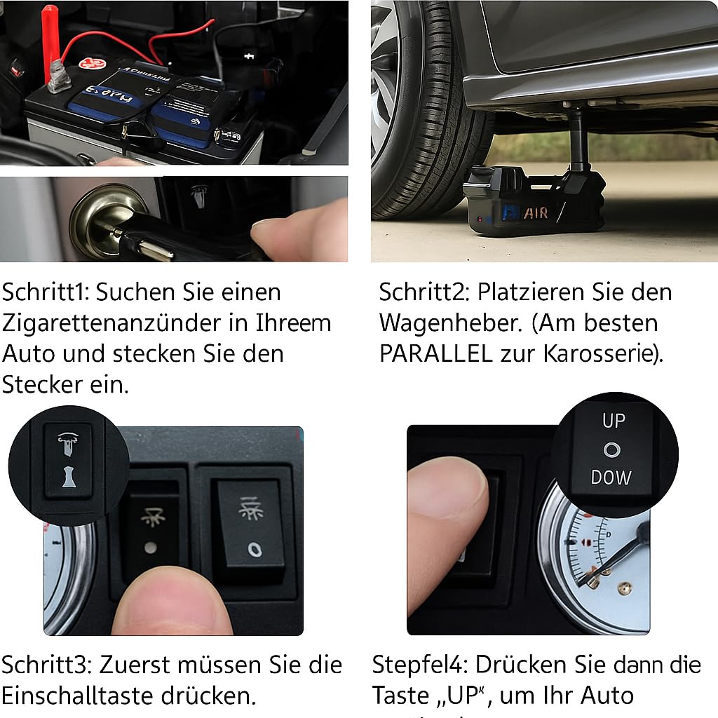 ROGTZ Gato hidráulico eléctrico 5 en 1 – Juego de gato hidráulico para coche, camión y remolque con compresor de aire y llave de impacto, ideal para cambio de neumáticos y trabajos de reparación