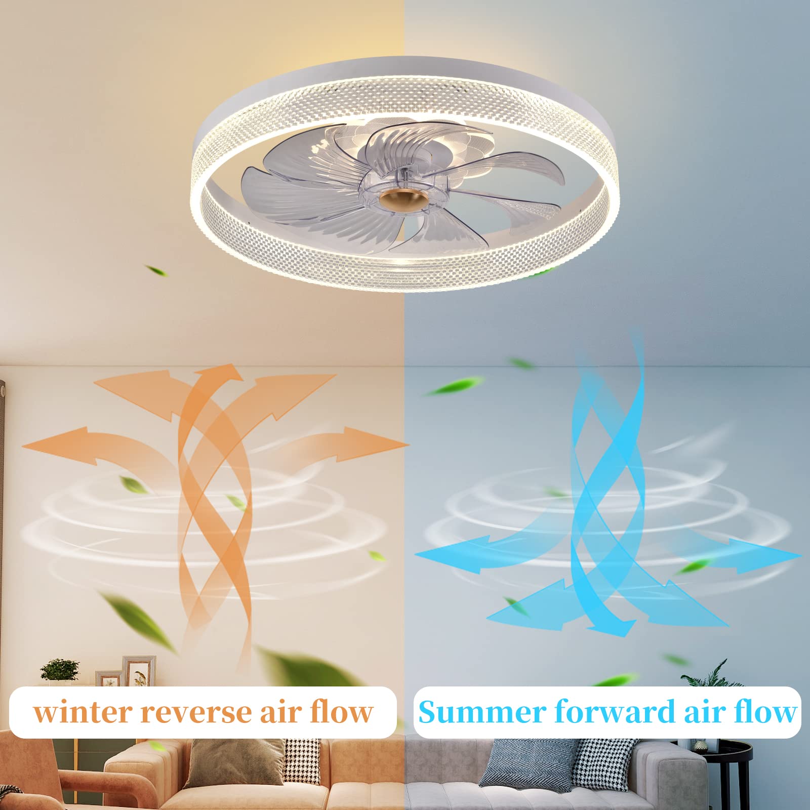 Fszdorj 2023 Upgraded Ceiling Fan F093 White Ceiling Fans with Lights App & Remote Control, Timing & 3 Led Color Led Ceiling Fan, 6 Wind Speeds Modern Ceiling Fan for Bedroom, Living Room, Small Room