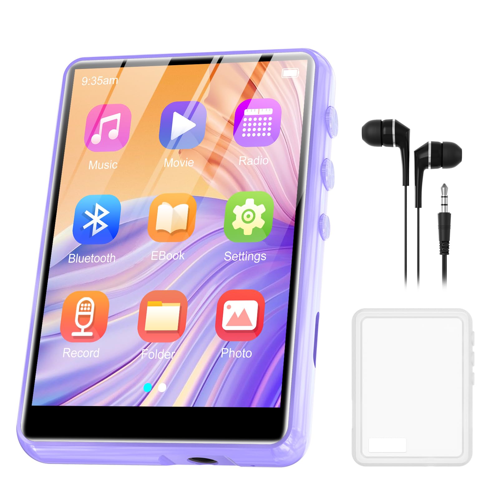Lecteur MP3 Bluetooth 5.3 - 64GB - Écran Tactile 2.4" - Haut-Parleur Intégré - Radio FM - Enregistreur Vocal