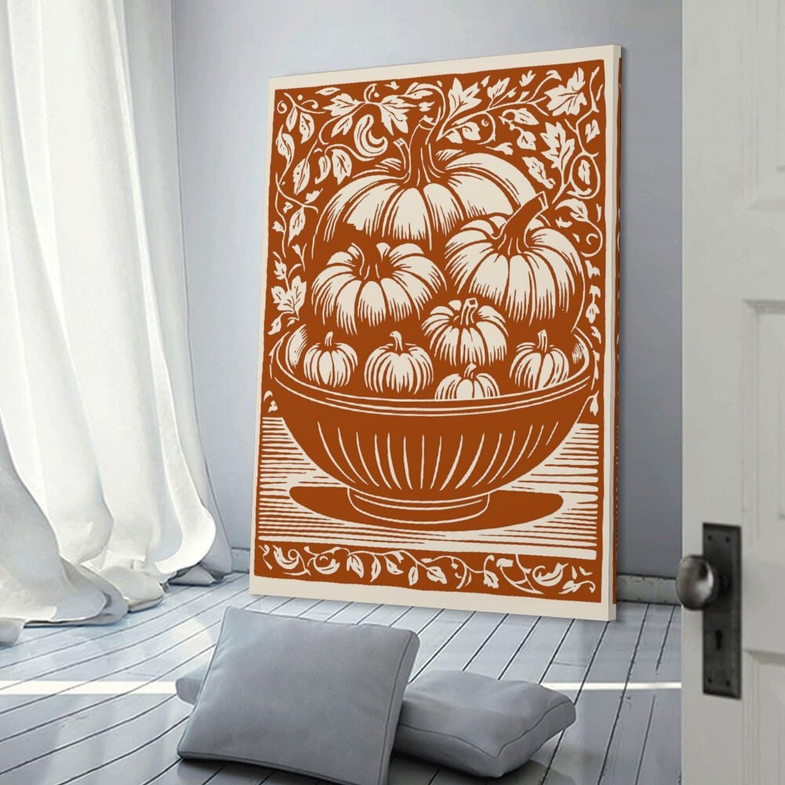 Junmoney Pumpkin Harvest Illustration Canvas Wall Decor, 08x12inch(20x30cm), for Gallery Wall Decor And Room Displays, Wall Decor Suited to Curated Displays