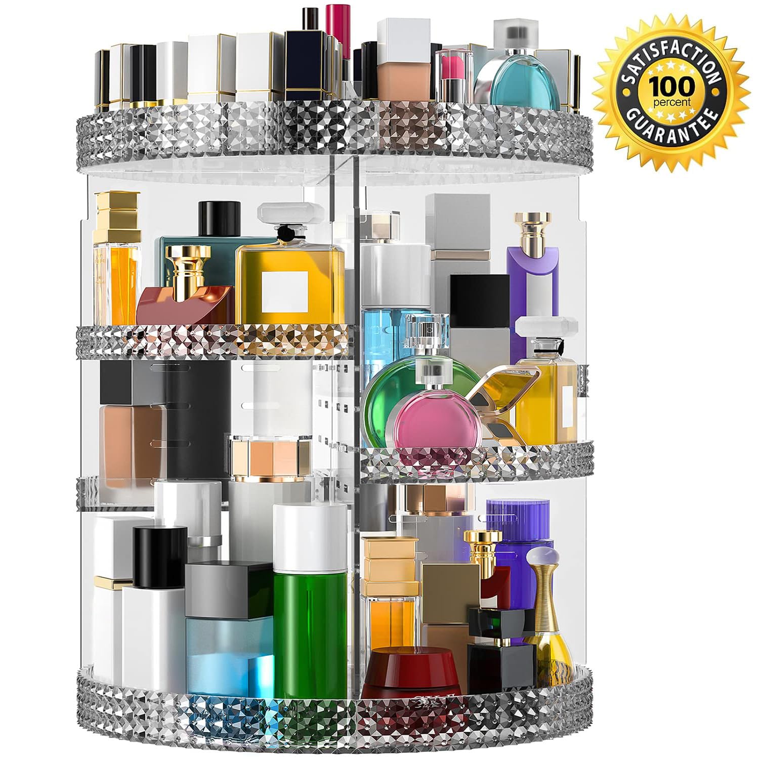 Organiseur de maquillage rotatif en acrylique, rond, 7 couches, grande capacité, convient aux pinceaux de maquillage, rouges à lèvres, salle de bain, coiffeuse, gris