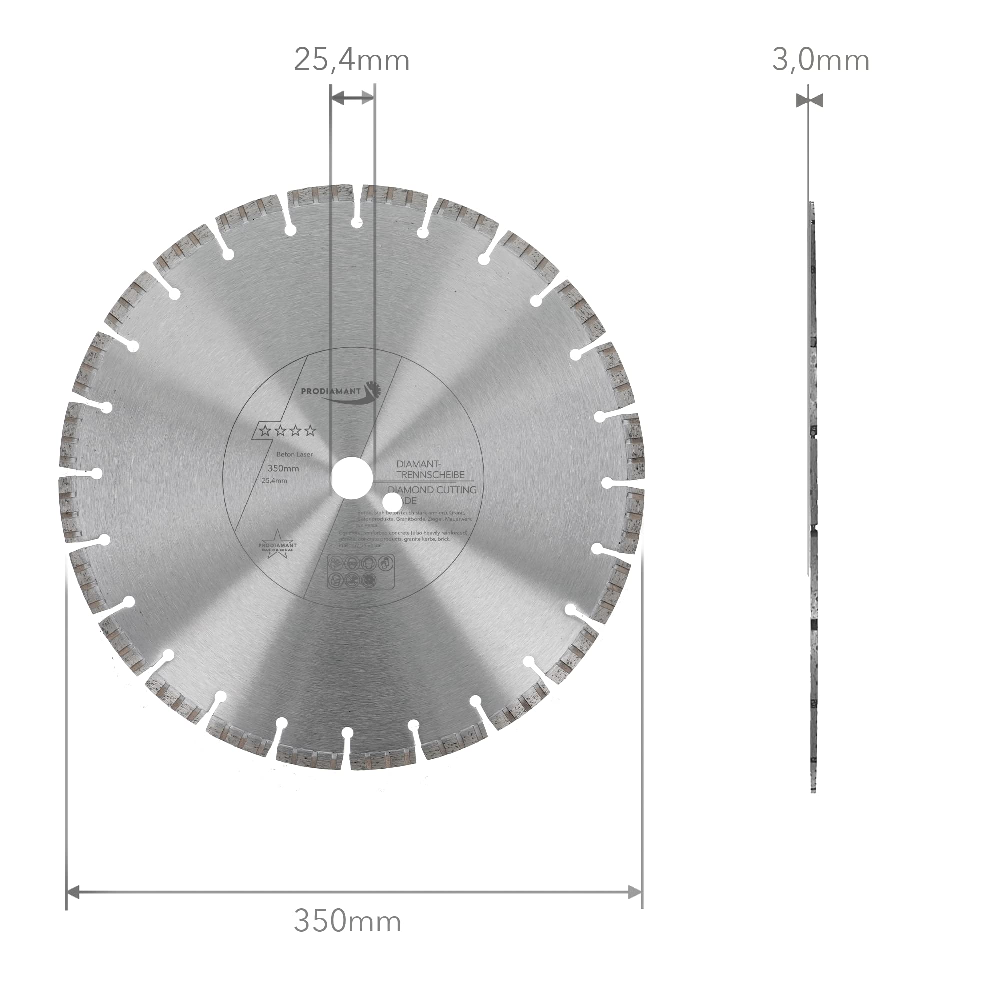 PRODIAMANT Premium disco de corte de diamante para hormigón láser 350 mm x 25,4 mm disco de corte de diamante soldado por láser