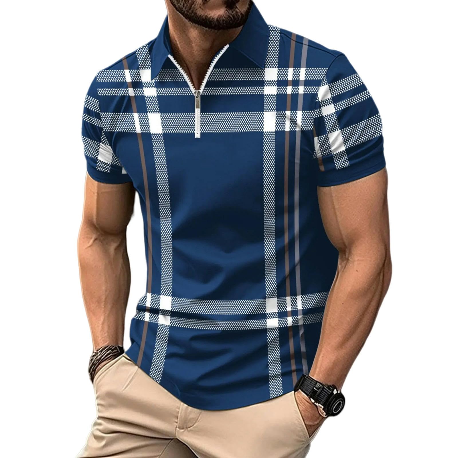 t-Shirt A Maniche Corte da Uomo T-Shirt A Righe A Scacchi Sports Casual Men's Summer Top-Giallo-XL