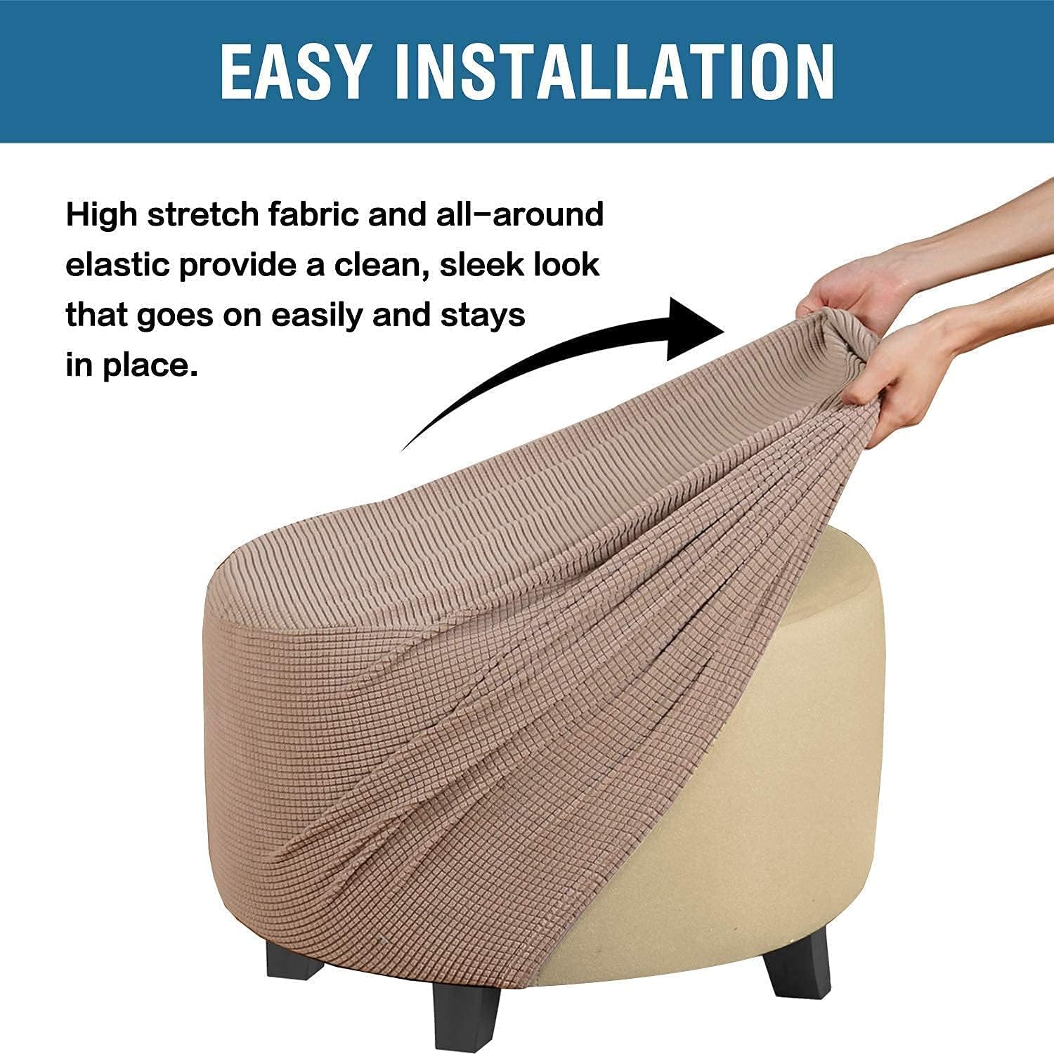 H.VERSAILTEX 1 Piece Wing Chair Covers Bundles Round Ottoman Slipcover(Medium, Sand)