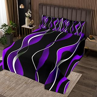 Feelyou Purple Grey and Black Stripe Coverlet Set Twin Size, Geometric Ombre Bedspread Kids Toddler Geometry Swirl Lines Quilted Coverlet Pastel Gradient Stripes Quilted