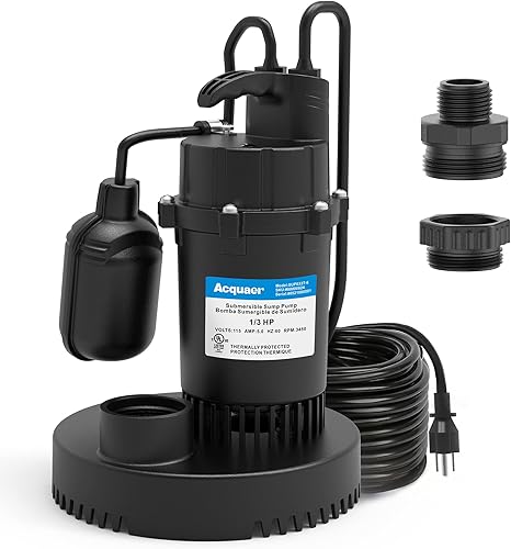 Acquaer Bomba de sumidero de 13 HP bomba sumergible de agua limpiasucia de 3040 GPH con interruptor de flotador automático y subbomba de cable de