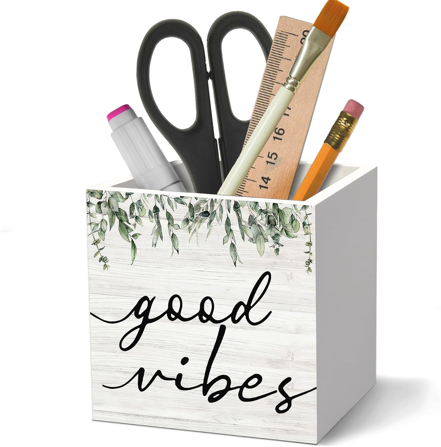 Inspirational Good Vibes Pen Holder Organizer for Desk Accessories