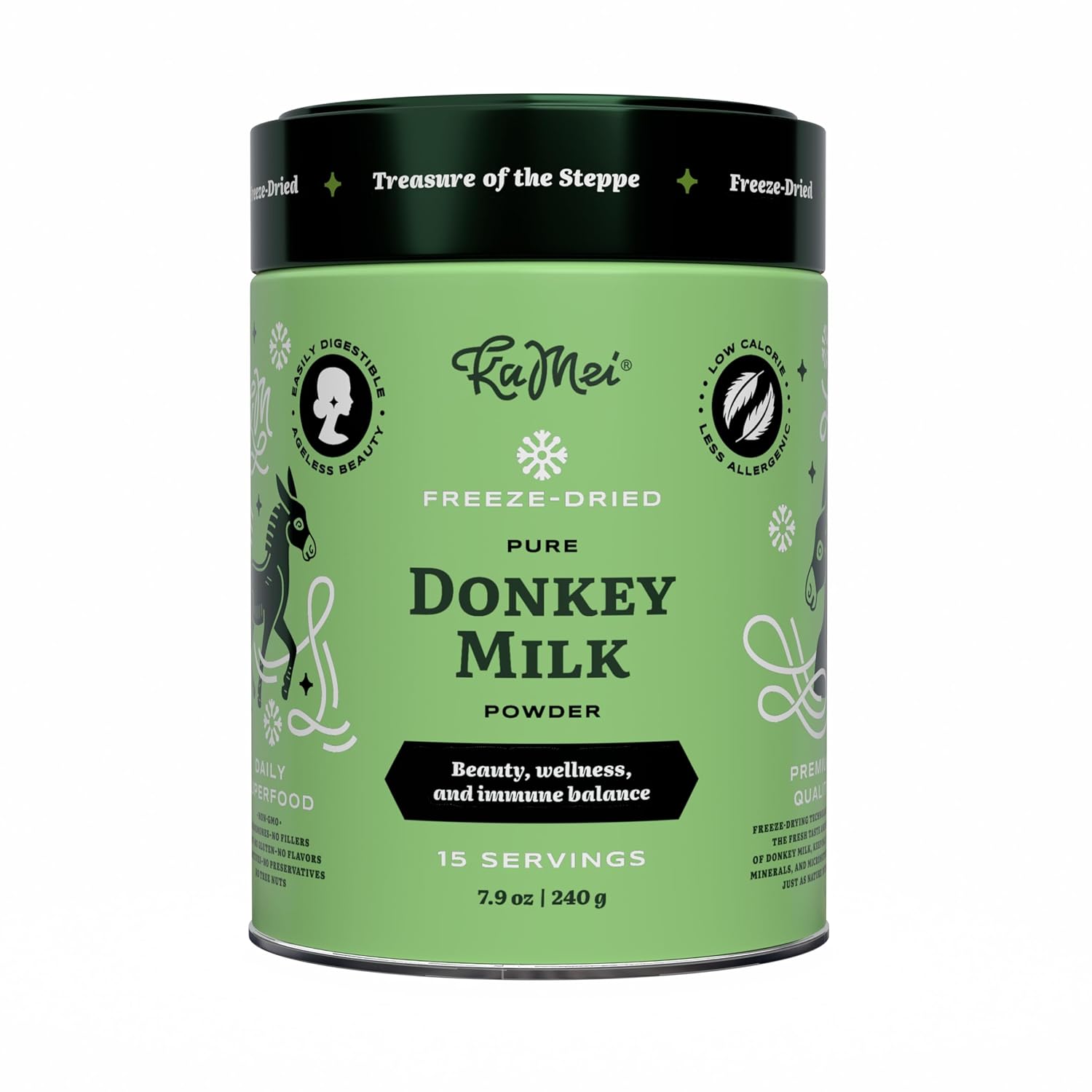 Freeze-Dried KaMei Donkey Milk Powder – 100% Natural, Pasture-Raised, Family Farm, Cow & Goat Milk Alternative, Suitable for Those with Cow’s Milk Allergy, Gut Health & Immune Booster – 240 g