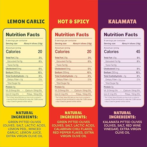 Miniatura 10 de Freestyle Snacks Paquetes de aperitivos de aceituna  Aceitunas verdes frescas sin hueso, 3 sabores, tamaño gigante, cultivadas en Grecia, aperitivo