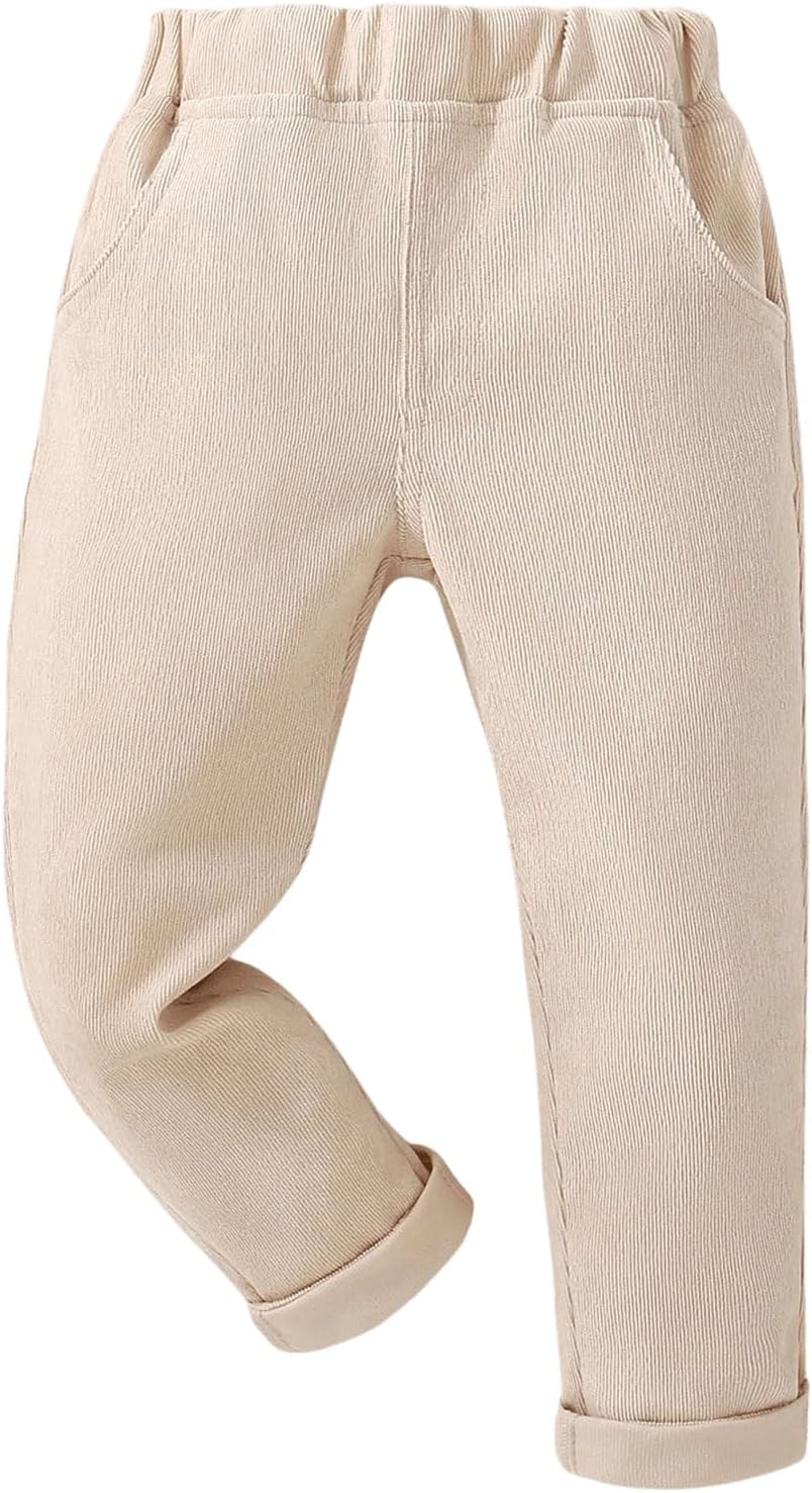 Floerns Boy's Casual Elastic Waist Tapered Trousers Long Corduroy Pants