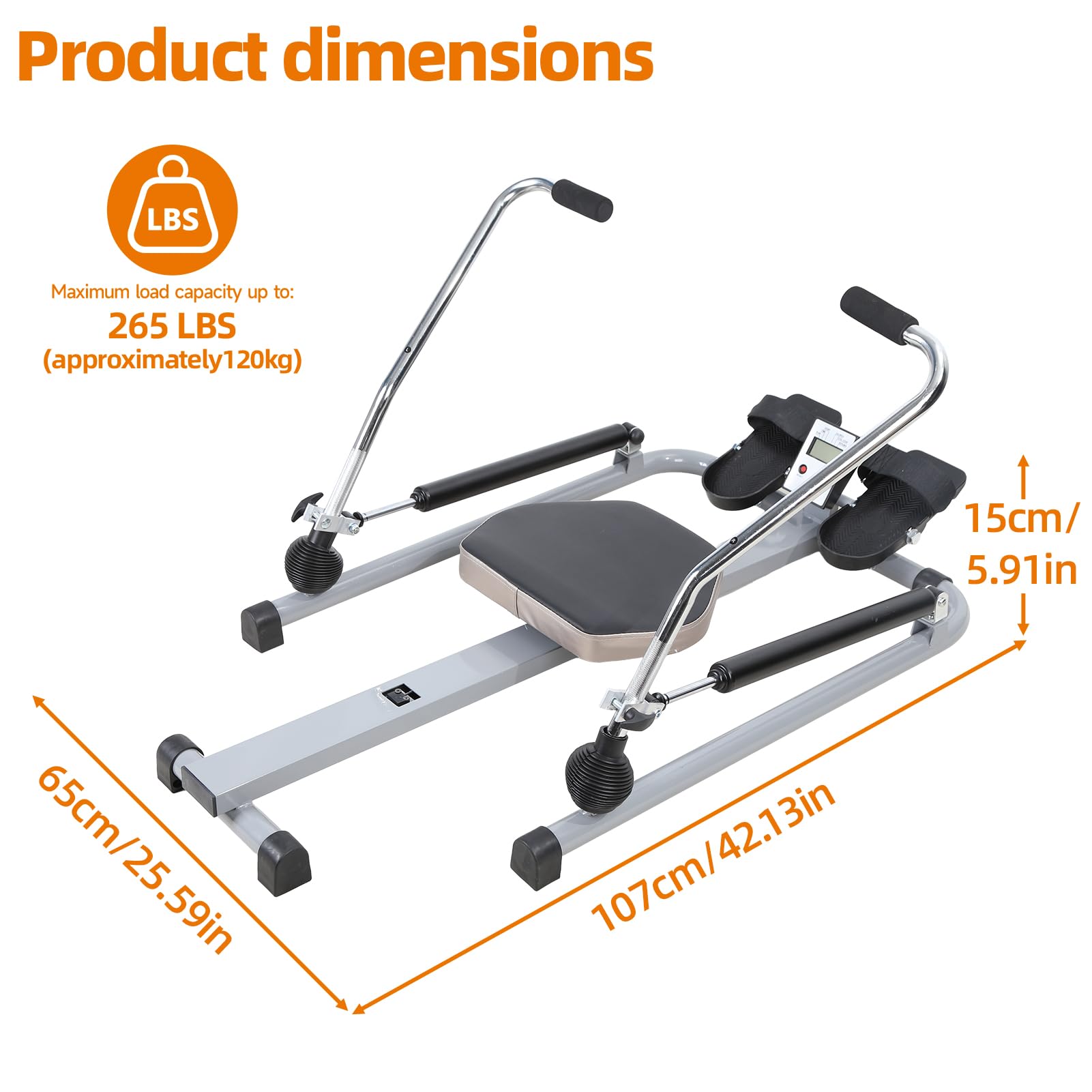 Rameur Pliable Appartement, Machine à Ramer à Vérin Hydraulique pour Musculation Maison, Appareil Musculation avec Moniteur LCD, Résistance Réglable 50kg, Siège Confortable, Charge 120kg
