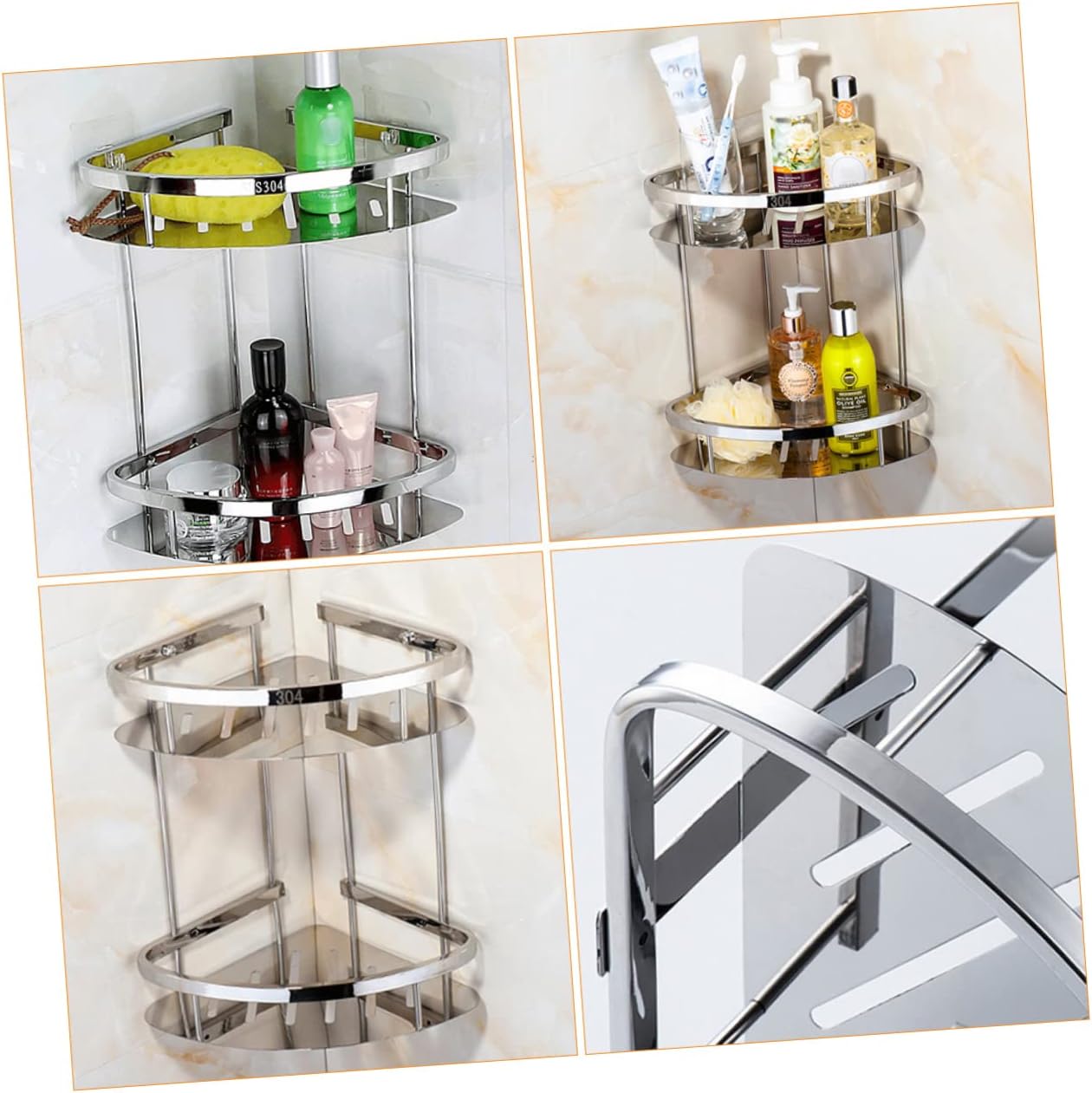 Stainless Steel Triangle Storage Rack Floating Bathroom Shelf Wall Mounted Storage Holder