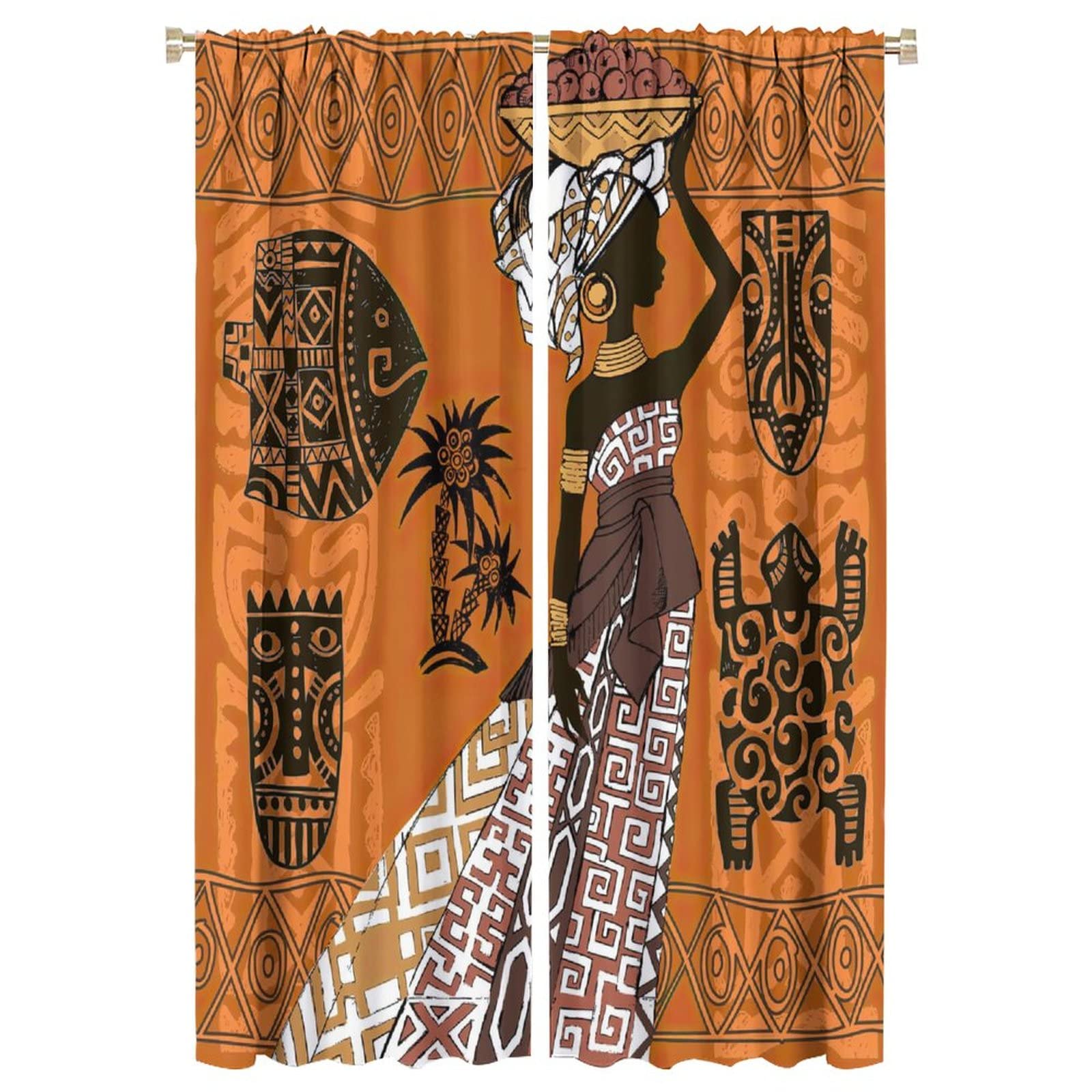 JESTRONRY Beautiful African Women Blackout Curtains,Retro Tribal Ethnic Bohemian Style Window Door Curtains for Living Room Bedroom Kitchen Home Decor W42xL63in
