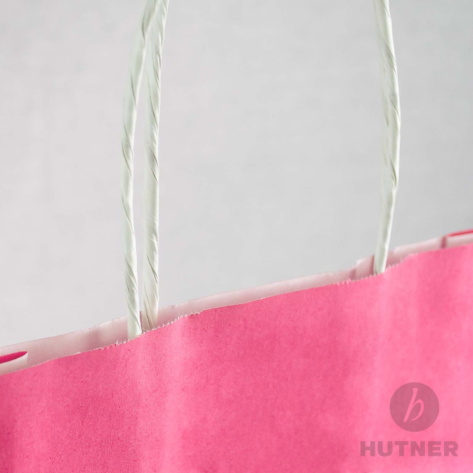 Papiertüten pink mit Kordel-Henkel I 100 Stk. 22+10x28cm I Papiertragetasche für Einzelhandel, Weihnachten, Mitbringsel, TO-GO I Geschenktüten aus Kraftpapier I HUTNER