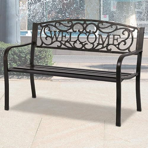 Dkeli Banco de jardín para patio, banco de parque de metal para exteriores, muebles de hierro fundido resistente, asiento de silla de porche de 50 disponible en Yaxa Guatemala