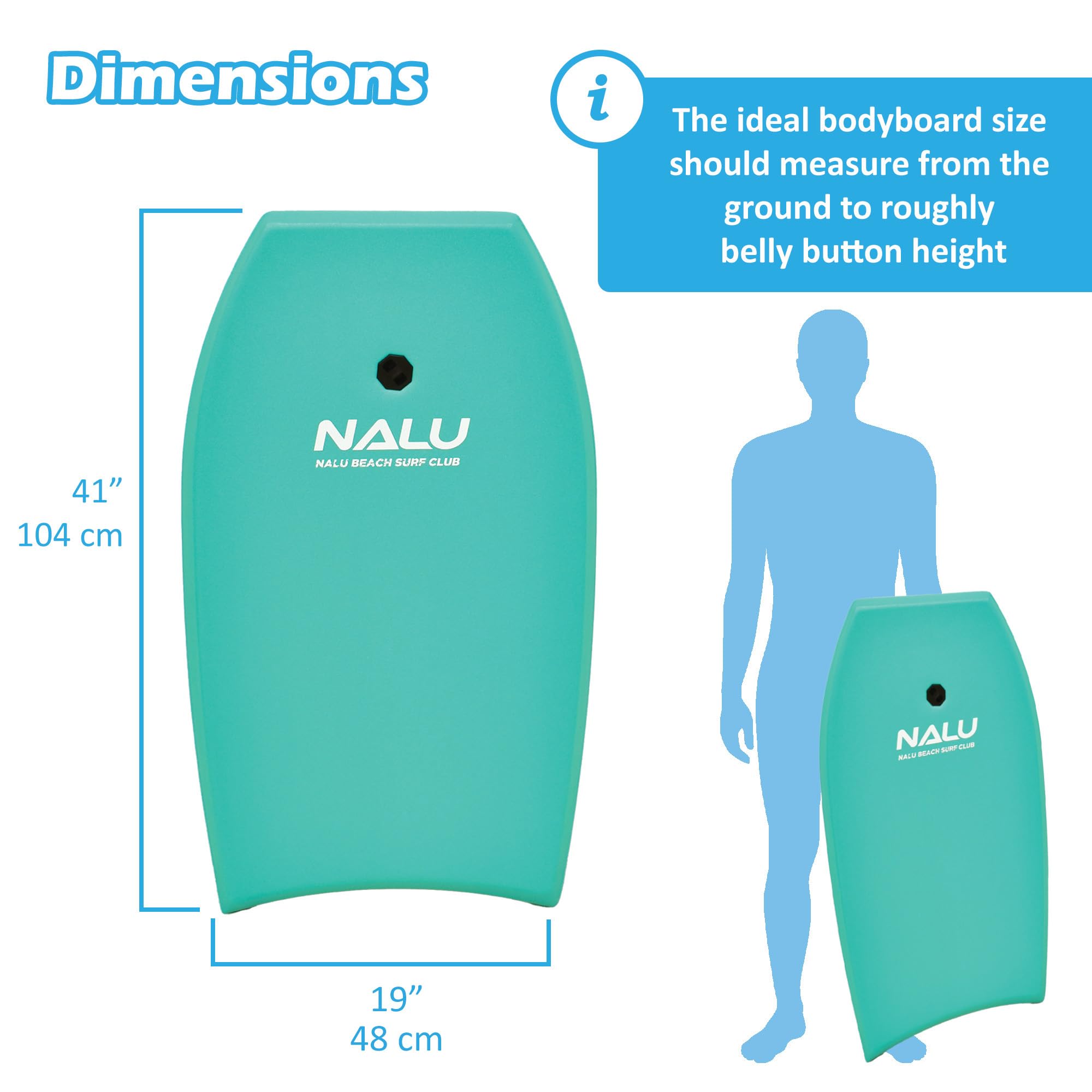 Nalu Bodyboard Cross Bodyboard en polystyrène expansé avec laisse et bouchon Bleu sarcelle 104,1 cm