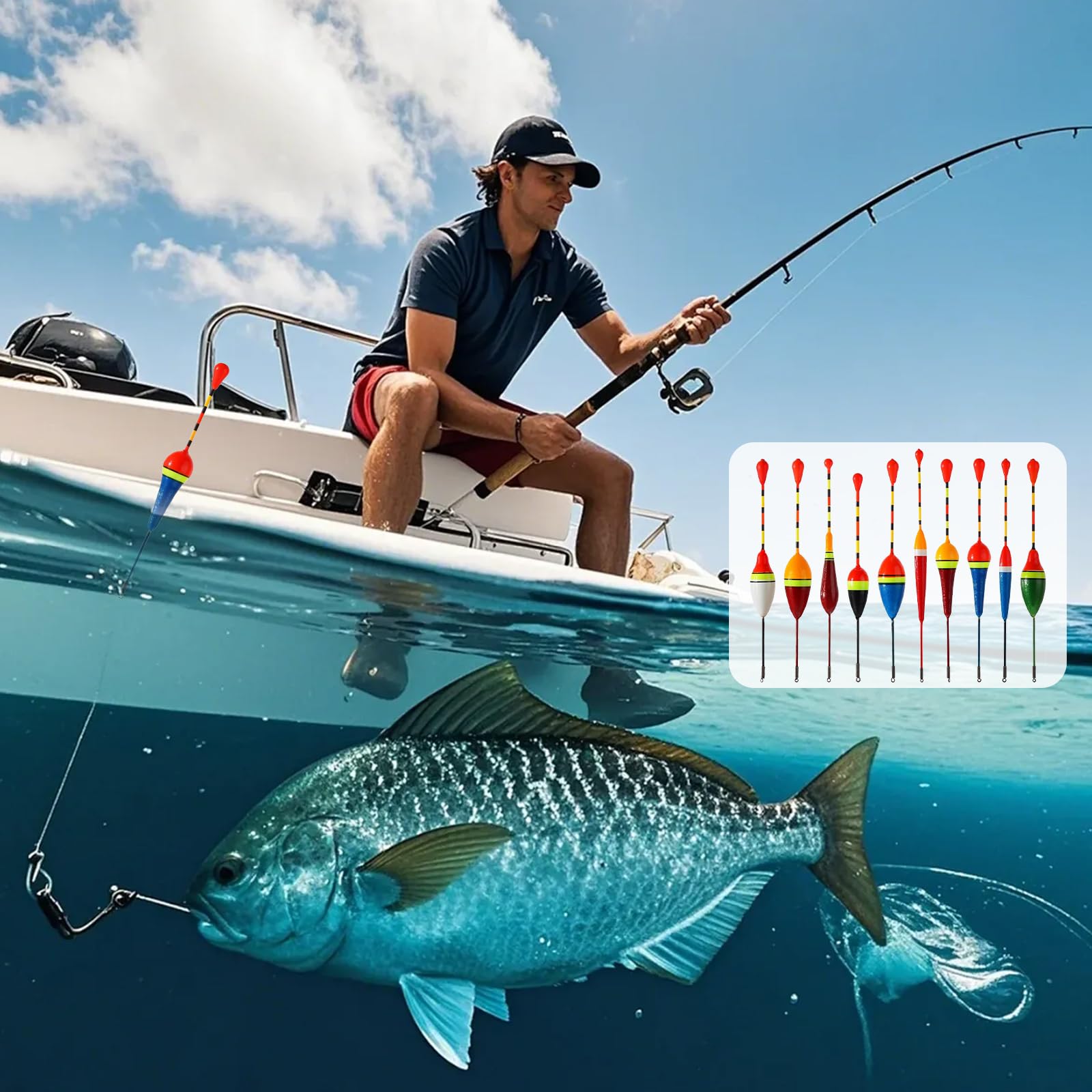 10 Pcs Flotadores de Pesca, Boyas de Pesca de Trucha, Pescas Accesorios, Accesorios Pescas y Bobbers, con Pesas de 100 G para Peces Fondos Poco Profundos, Peces Comunes, Anguilas