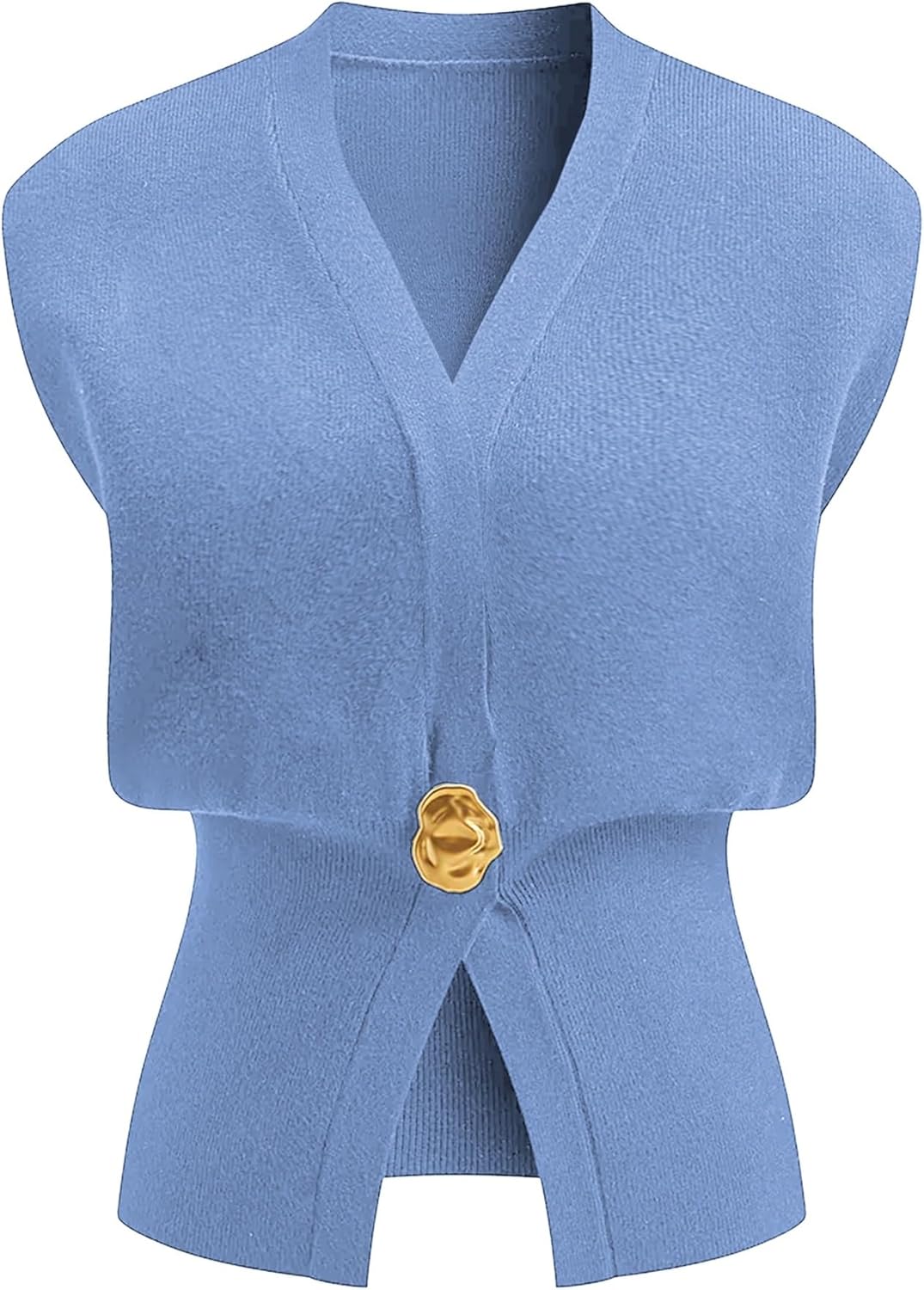 Womens Sleeveless Sweater Vest Deep V Neck Button Down Waist Cinched Knit Trendy Solid Pullover Tank Tops