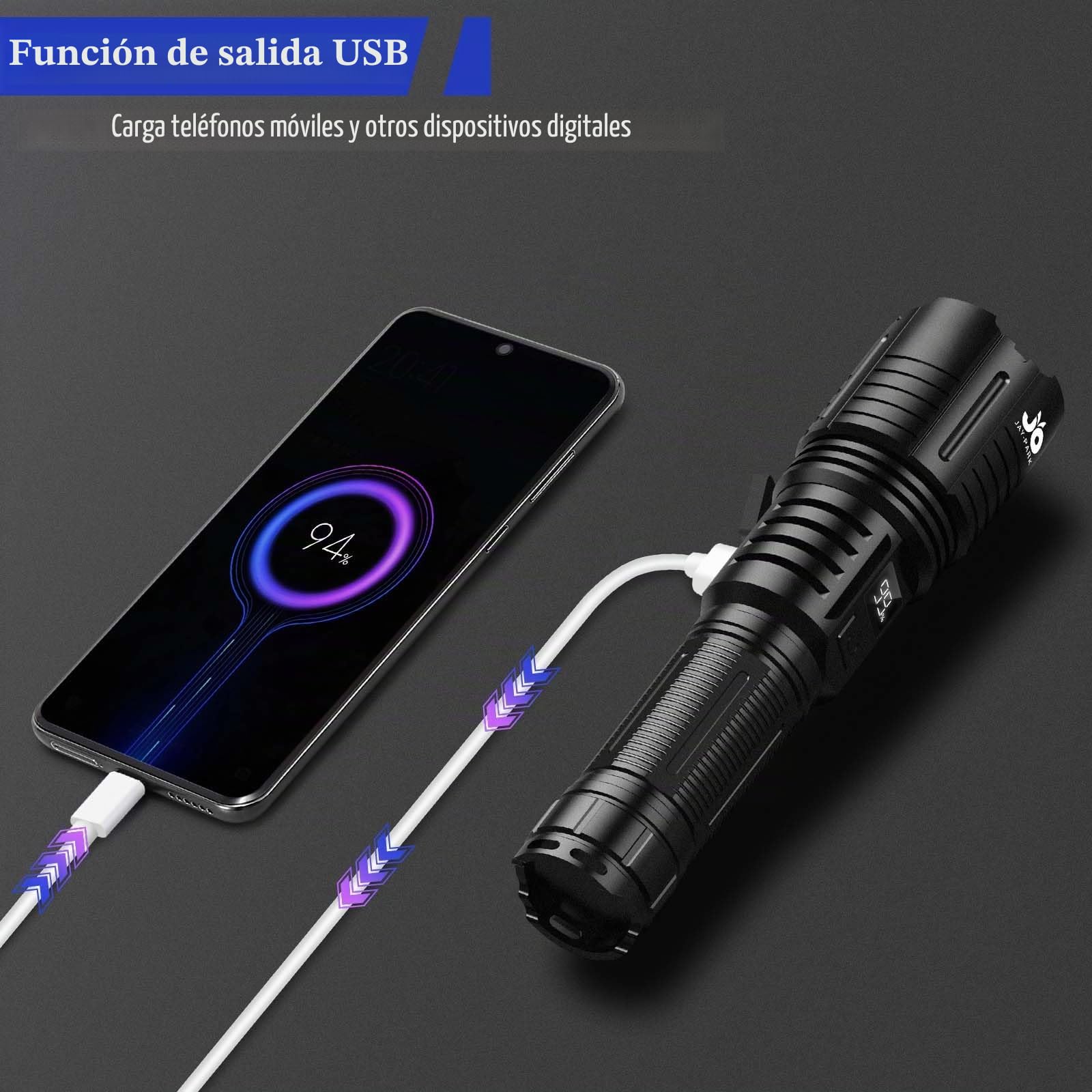 JAY-PARK Linternas LED Alta Potencia 1000000 Lumen, Linterna Recargable con Batería 5000 mAh, Linterna Potente 5 Modos, Zoomable, IPX7 Impermeable, Linerna Tactica Para Camping Senderismo Emergencias